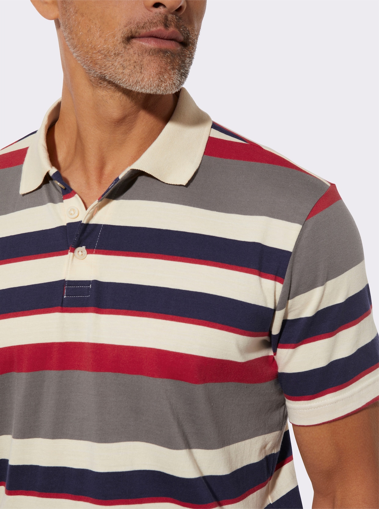 Poloshirt - erdbeere-sand-geringelt