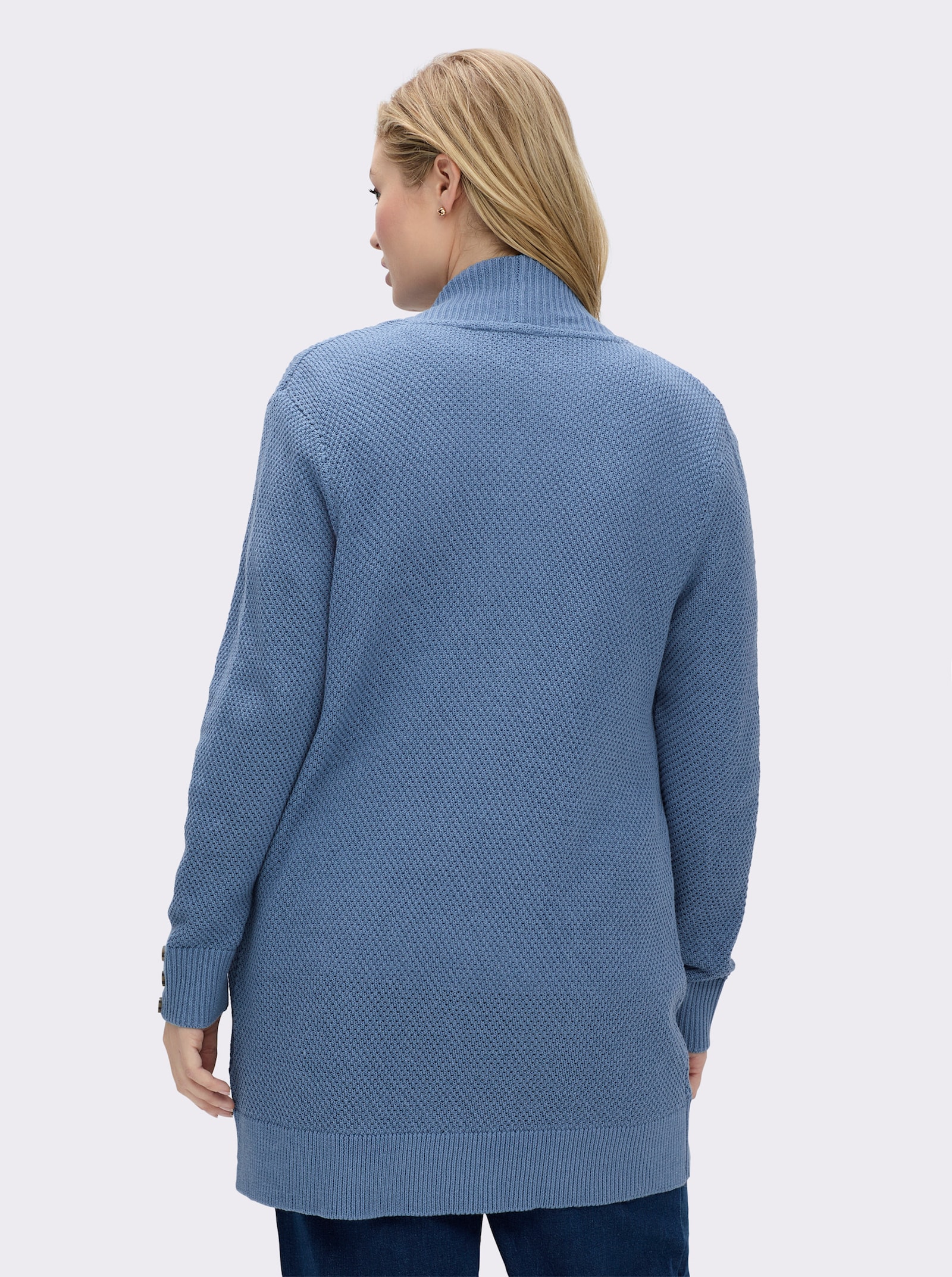 Longstrickjacke mit Struktur-Muster - mittelblau