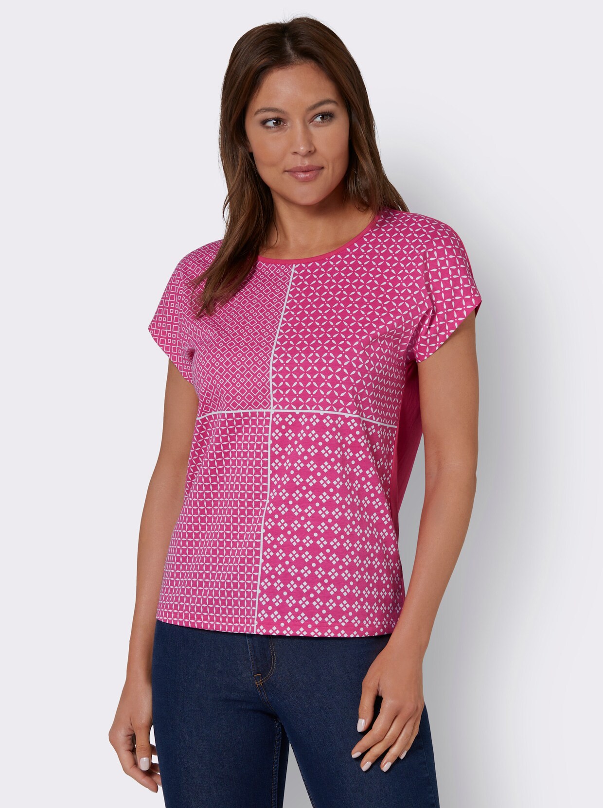 Kurzarmshirt - fuchsia-gemustert