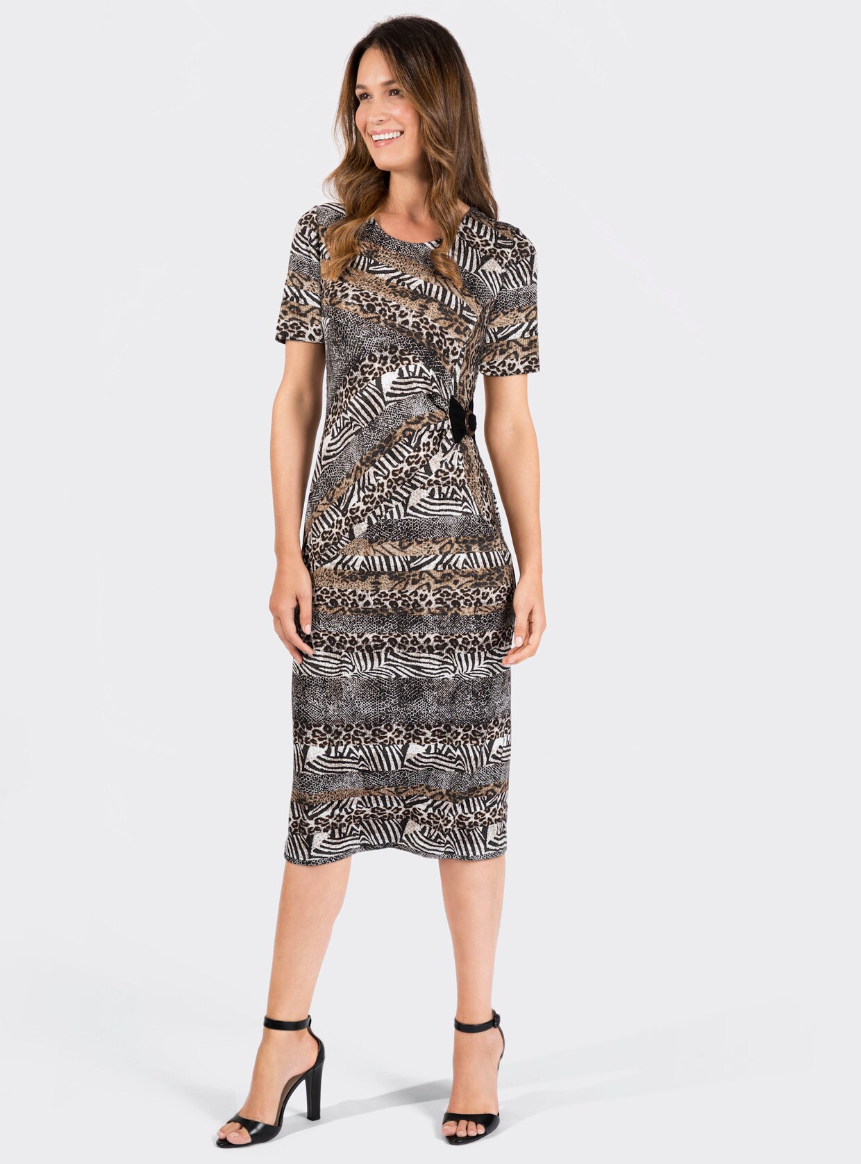 Jerseykleid - camel-ecru-bedruckt