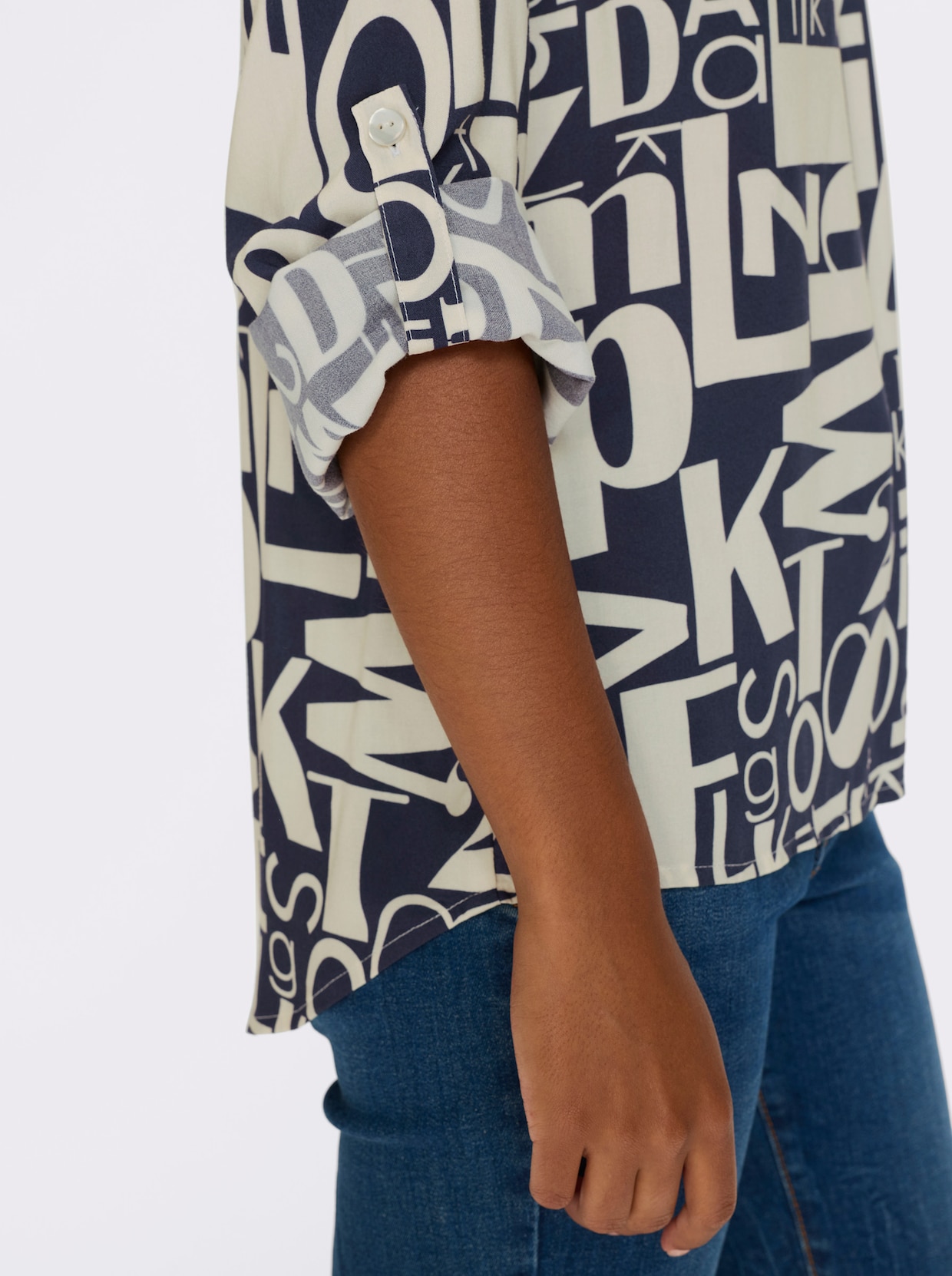 heine Druckbluse - champagner-marine-bedruckt
