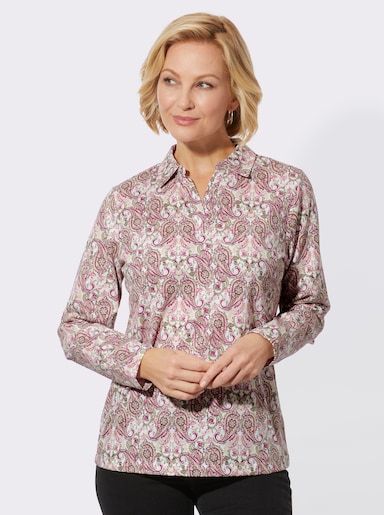 Langarm-Poloshirt in Single-Jersey-Qualität - sesam-rosé-bedruckt