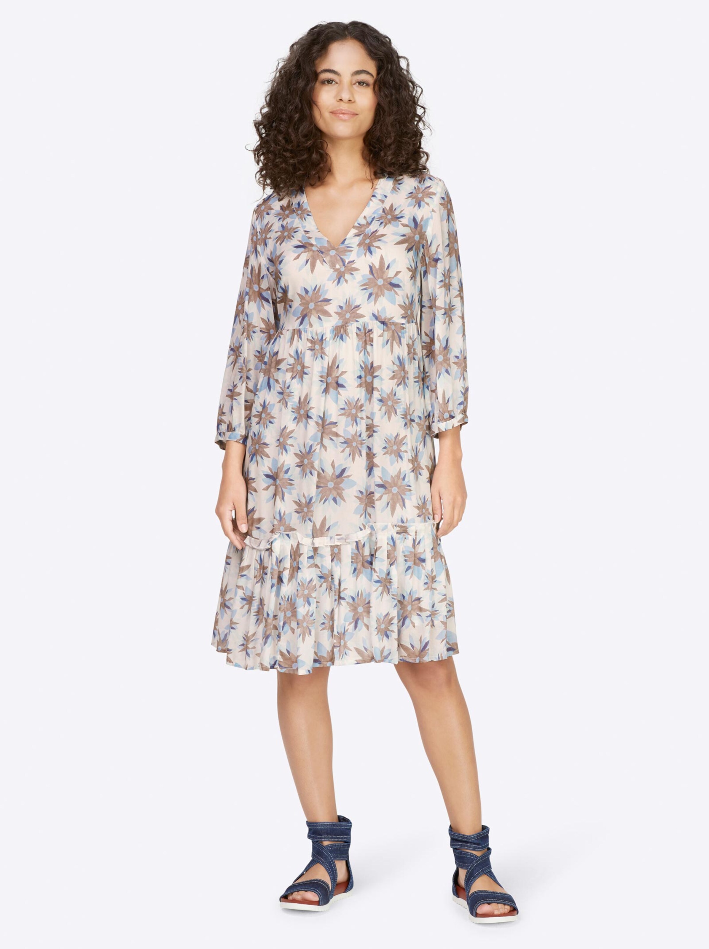 Damenmode Kleider Linea Tesini Druck-Kleid in weiß-himmelblau-gemustert Damenmode Kleider Linea Tesini Druck-Kleid in weiß-himmelblau-gemustert