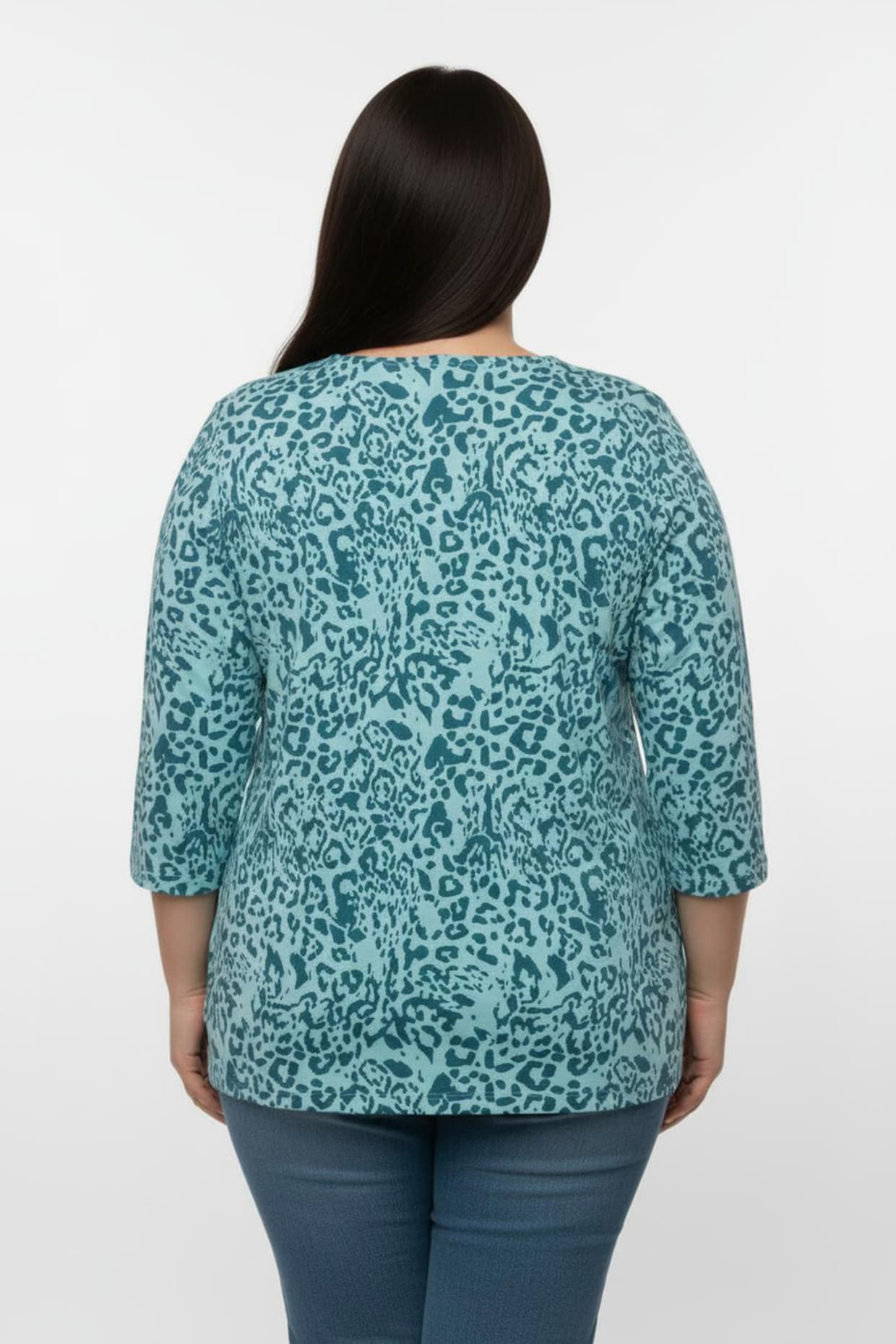 Longshirt mit Seitenschlitzen - aquamarin-bedruckt