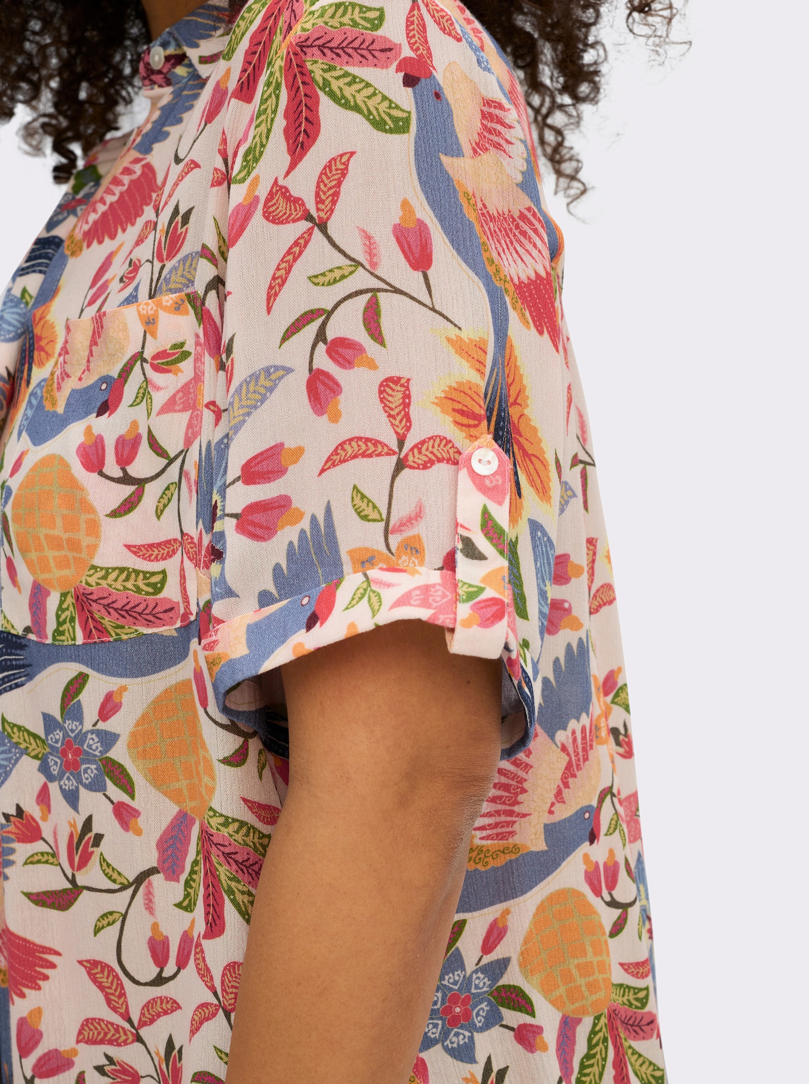 sheego by Joe Browns Overhemdblouse met tropische print - champagne/hemelsblauw bedrukt