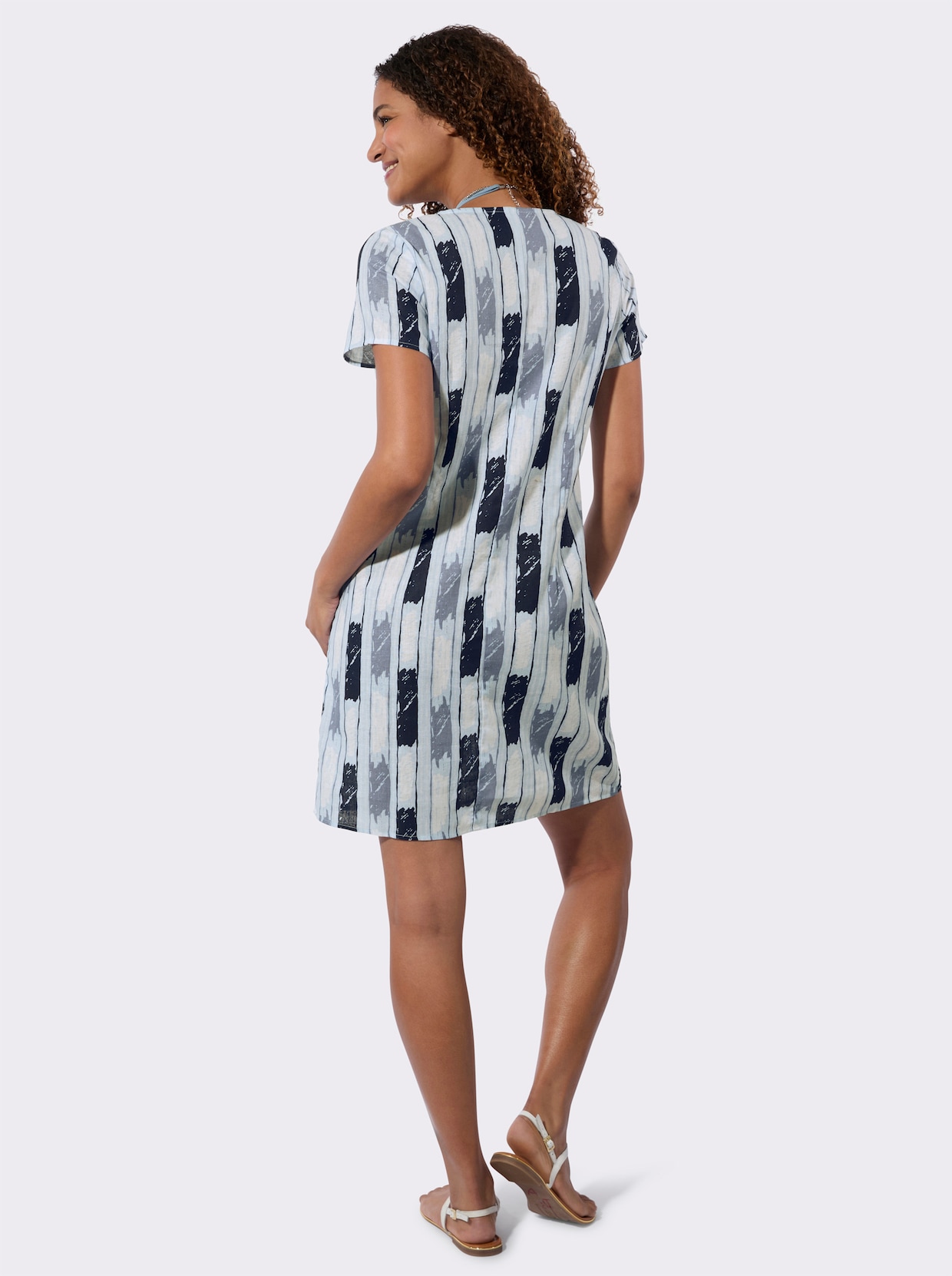 Druckkleid - taubenblau-ecru