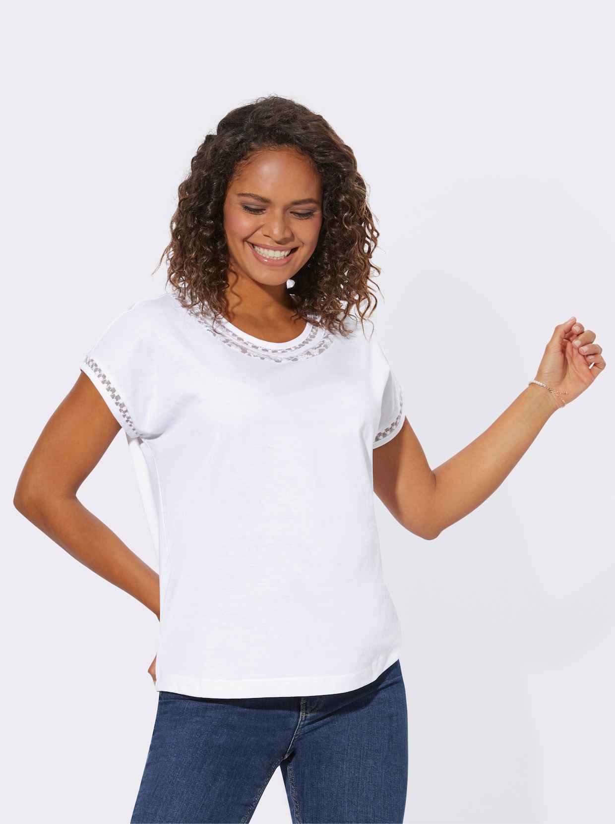 Rundhalsshirt - weiß