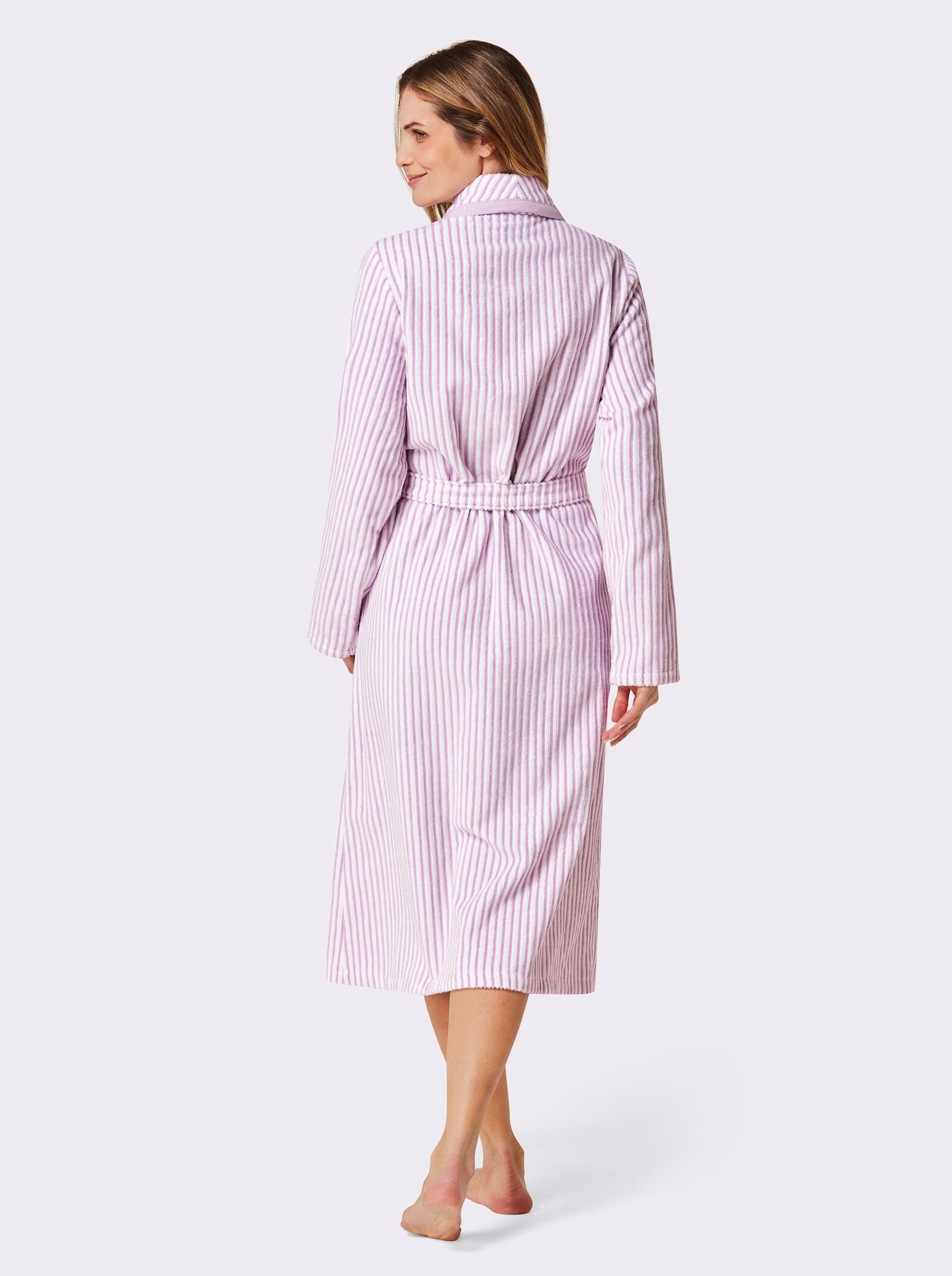 Cawö Bademantel - rosé-weiß-gestreift