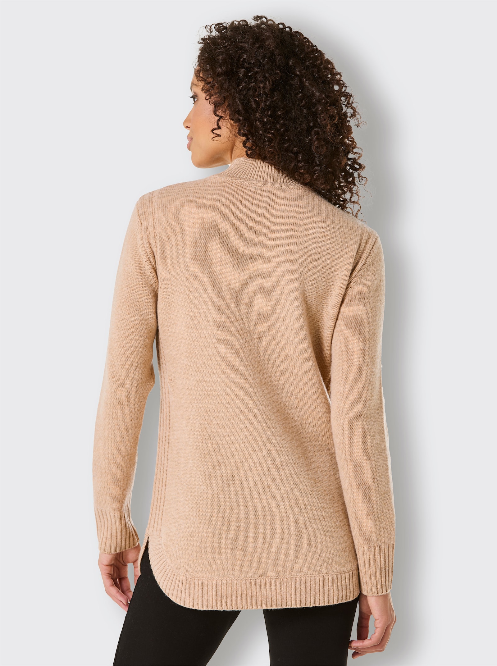 CREATION L PREMIUM Stehkragenpullover Mit seitlichen Einsätzen - camel-meliert