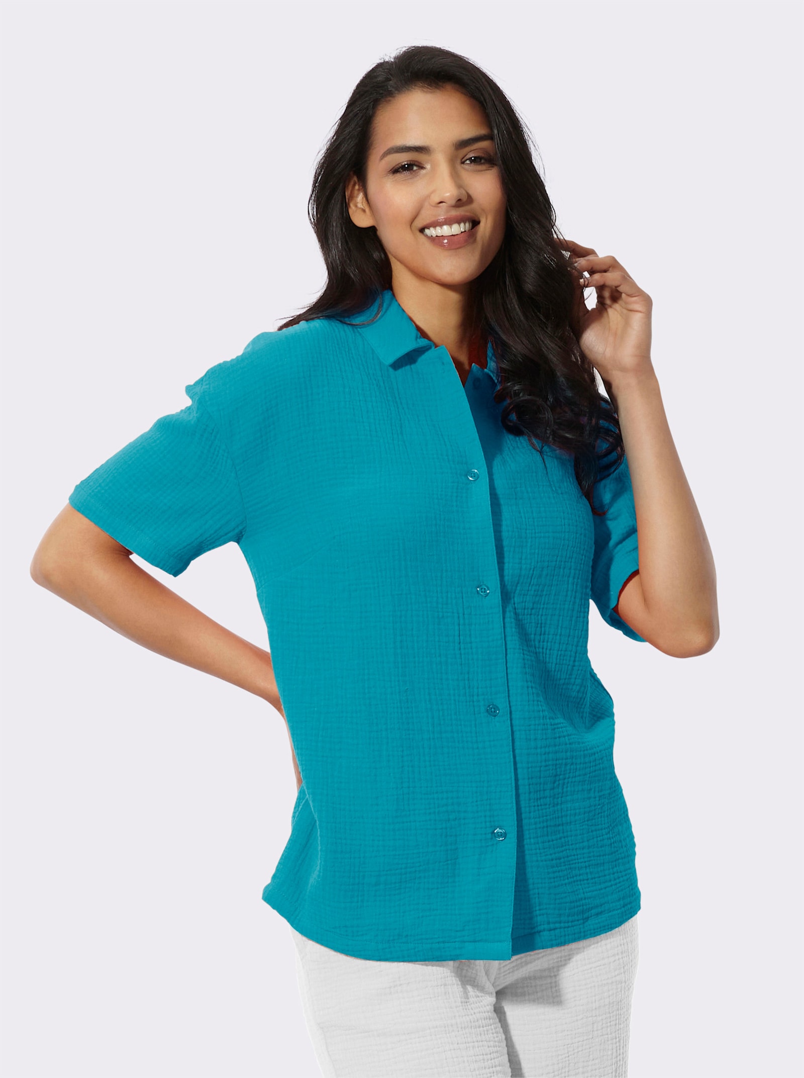 Strandblouse van mousseline - turquoise