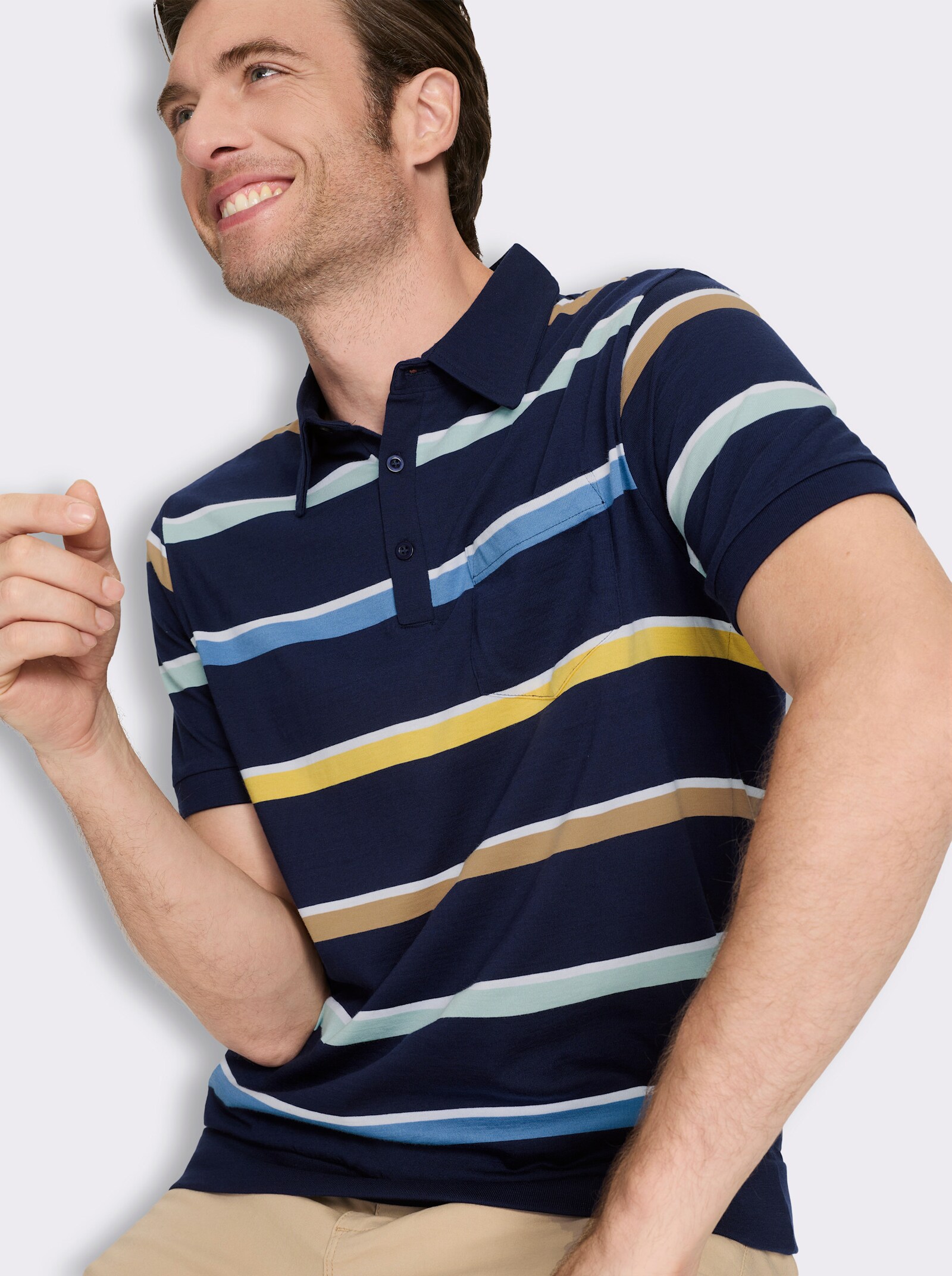 Marco Donati Kurzarmshirt mit garngefärbten Streifen - marine-gestreift