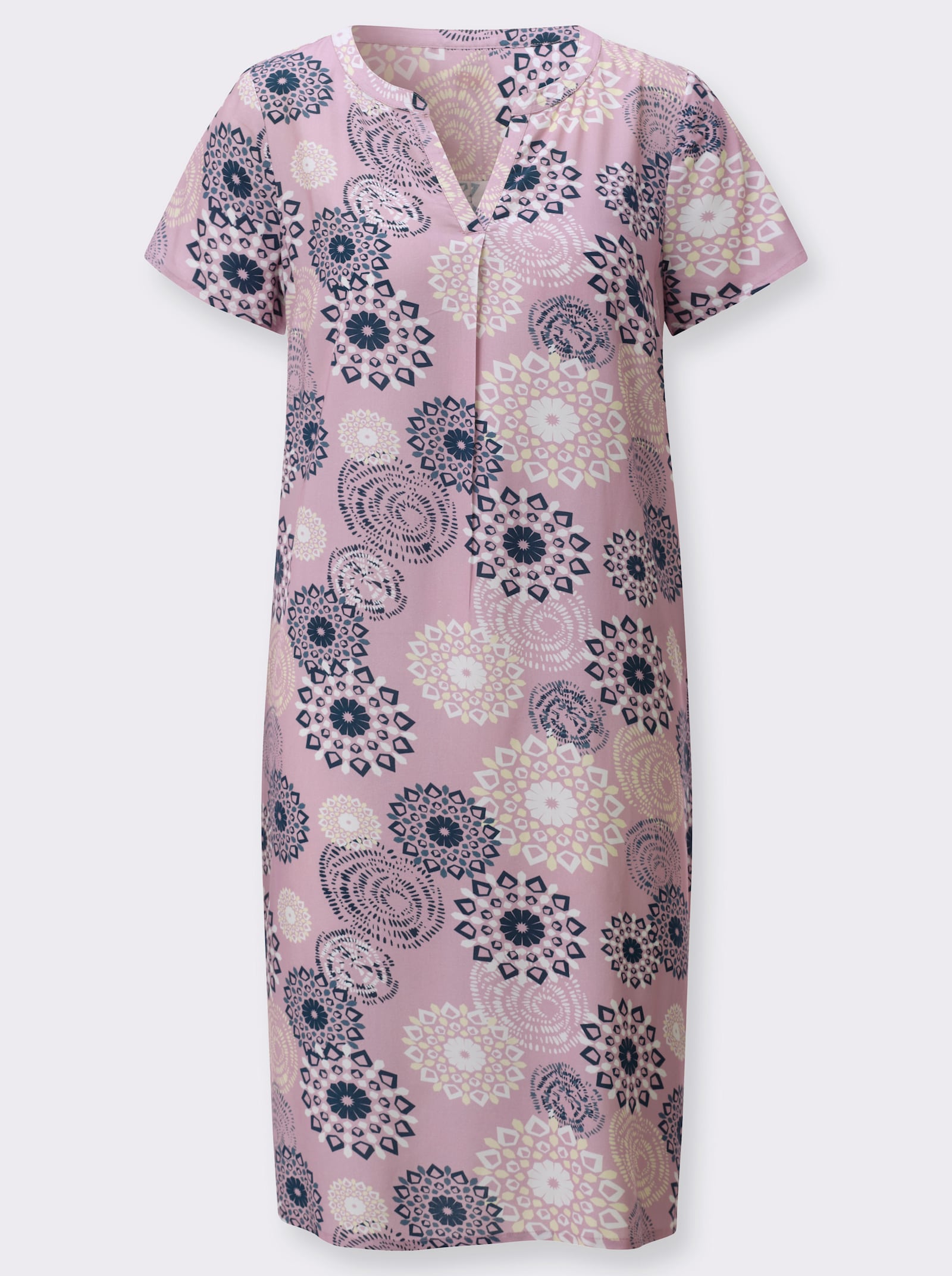 Webkleid in ornamentalem Dessin - mauve-dunkelblau-bedruckt