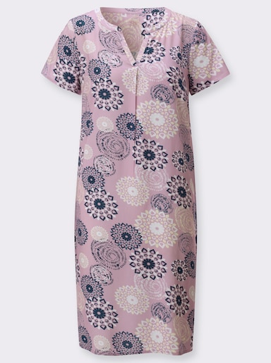 Webkleid in ornamentalem Dessin - mauve-dunkelblau-bedruckt