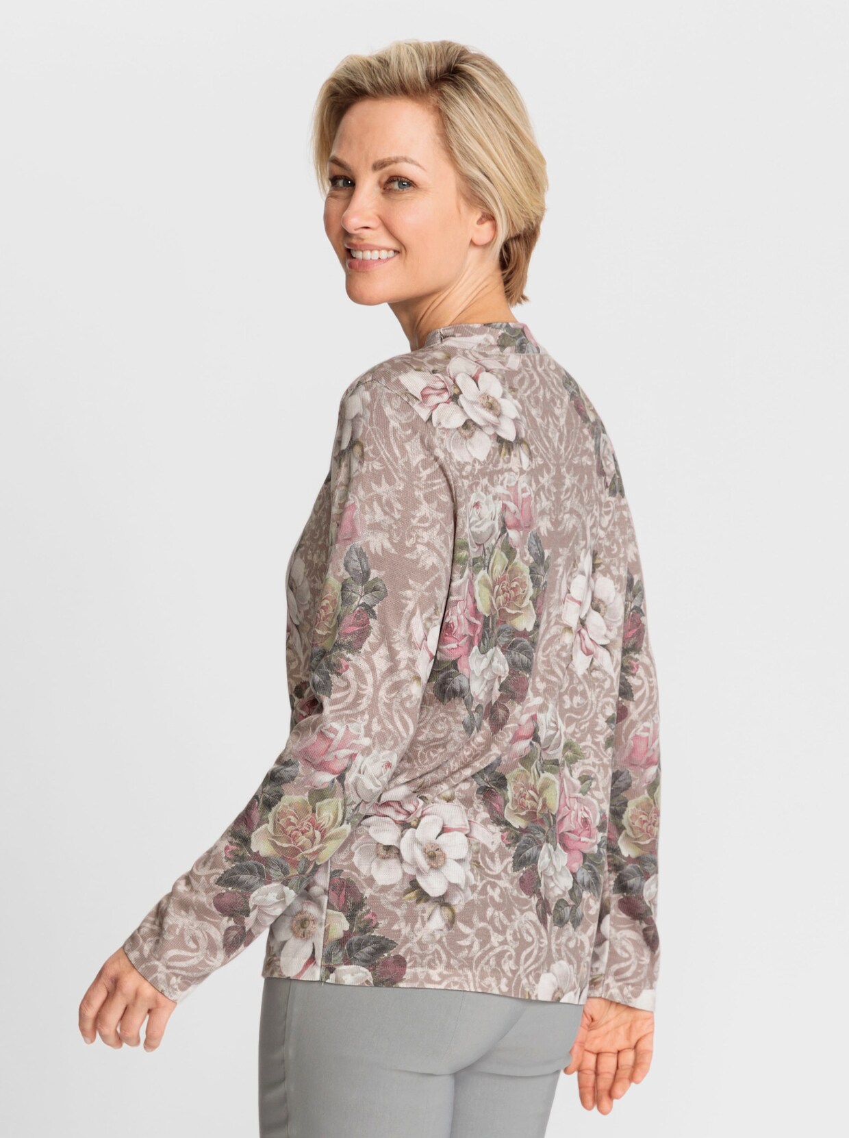 Pullover met lange mouwen - beige/mauve bedrukt