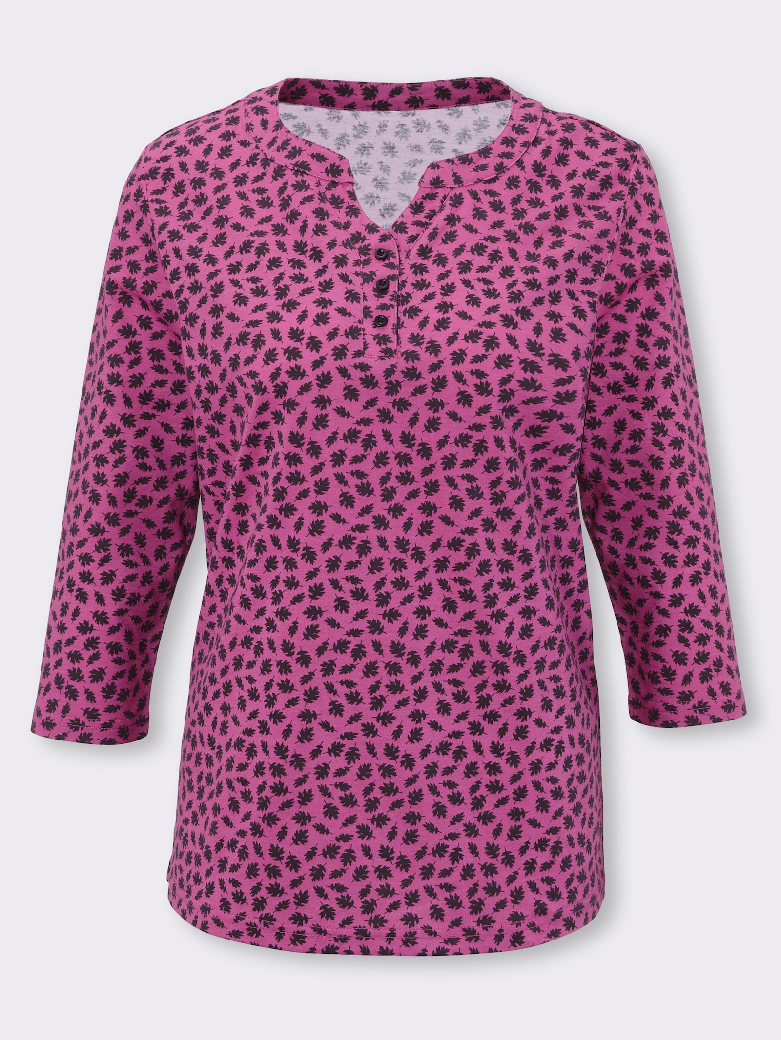 3/4-Arm-Shirt im Blätter-Dessin - erika-schwarz-bedruckt