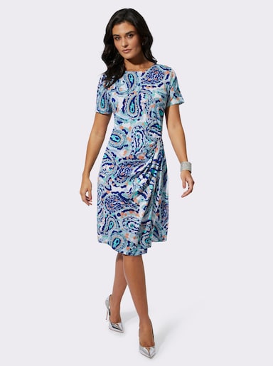 Jerseykleid mit Raffungen - ecru-kalkmint-bedruckt