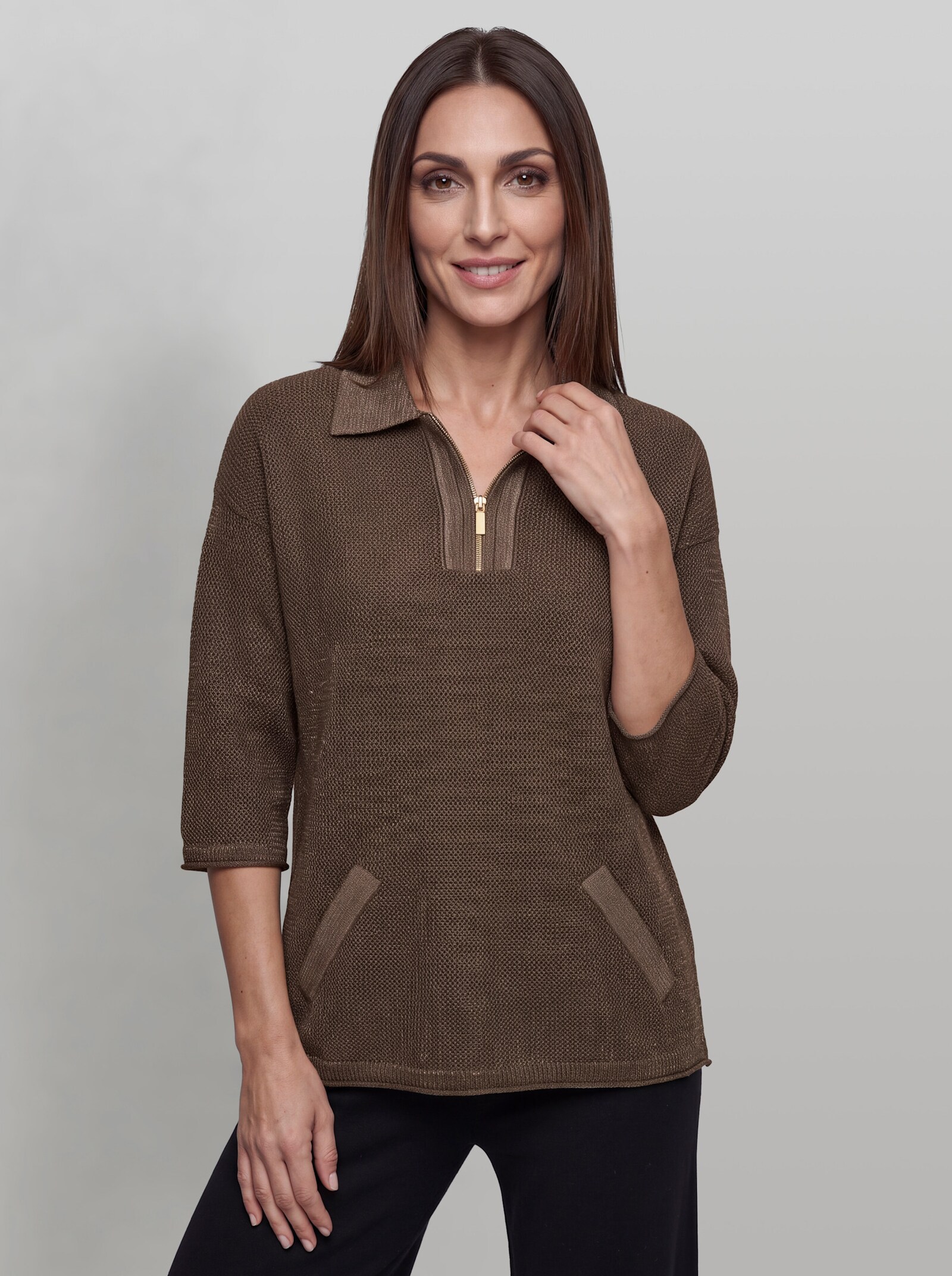 heine Kurzarmpullover aus Ajourstrick - schoko