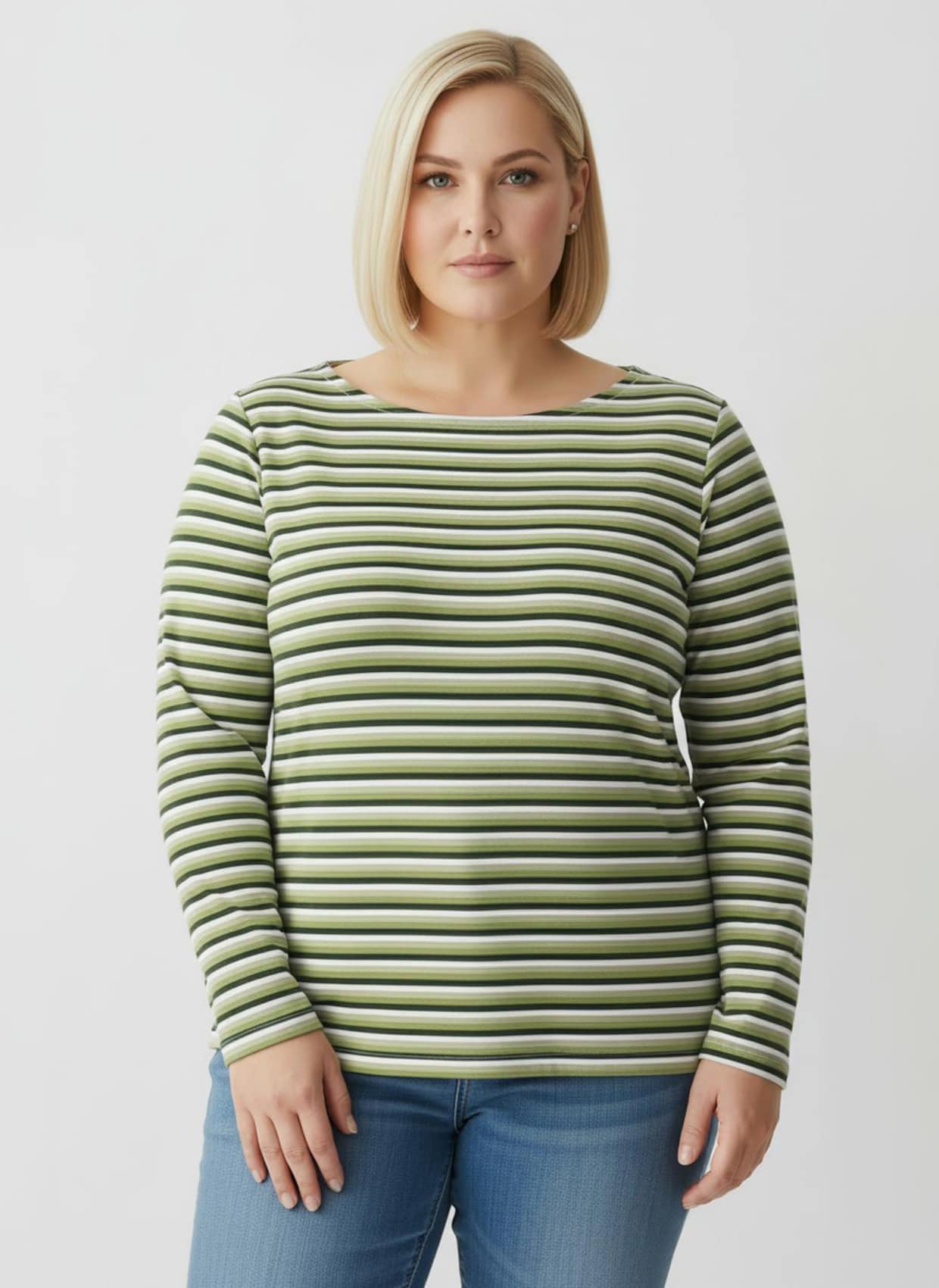 Langarmshirt im Ringel-Dessin - schilf-marine-geringelt