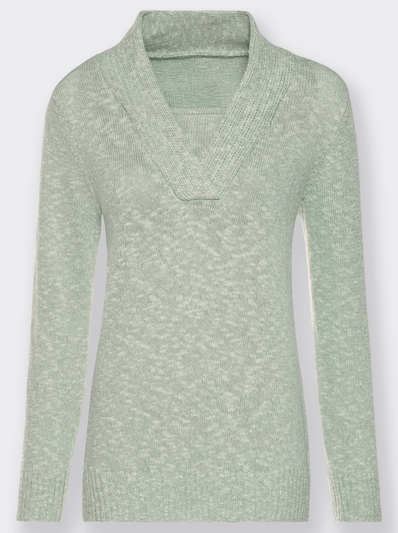 V-Ausschnitt-Pullover in 2-in-1-Optik - kalkmint-meliert