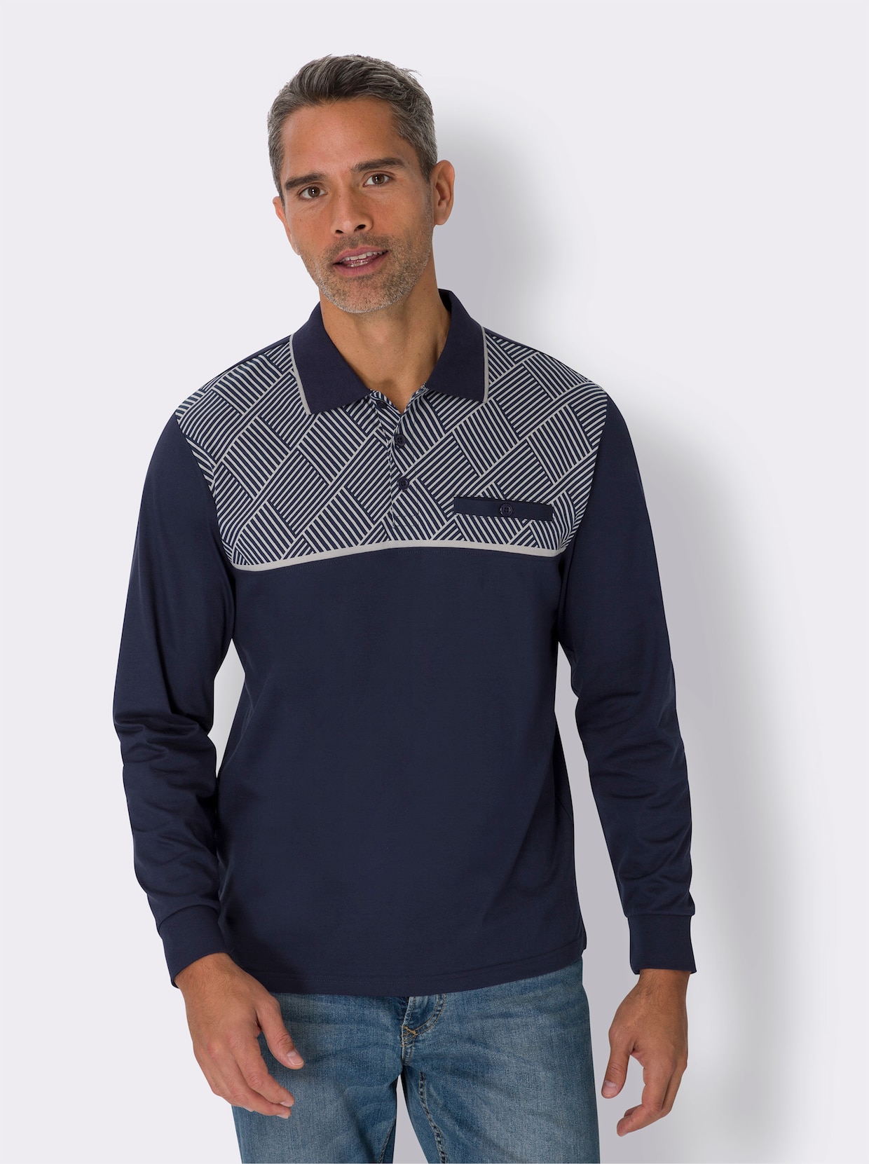 Poloshirt met lange mouwen - marine/steengrijs