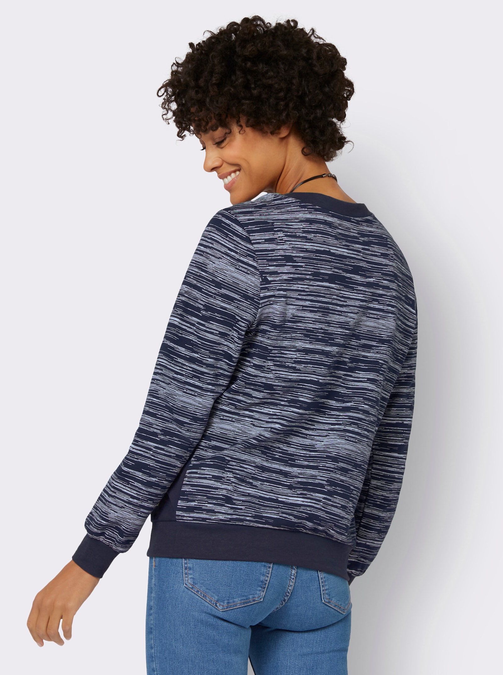 Sweatshirt mit Uni-Einsätzen - marine-ecru-bedruckt