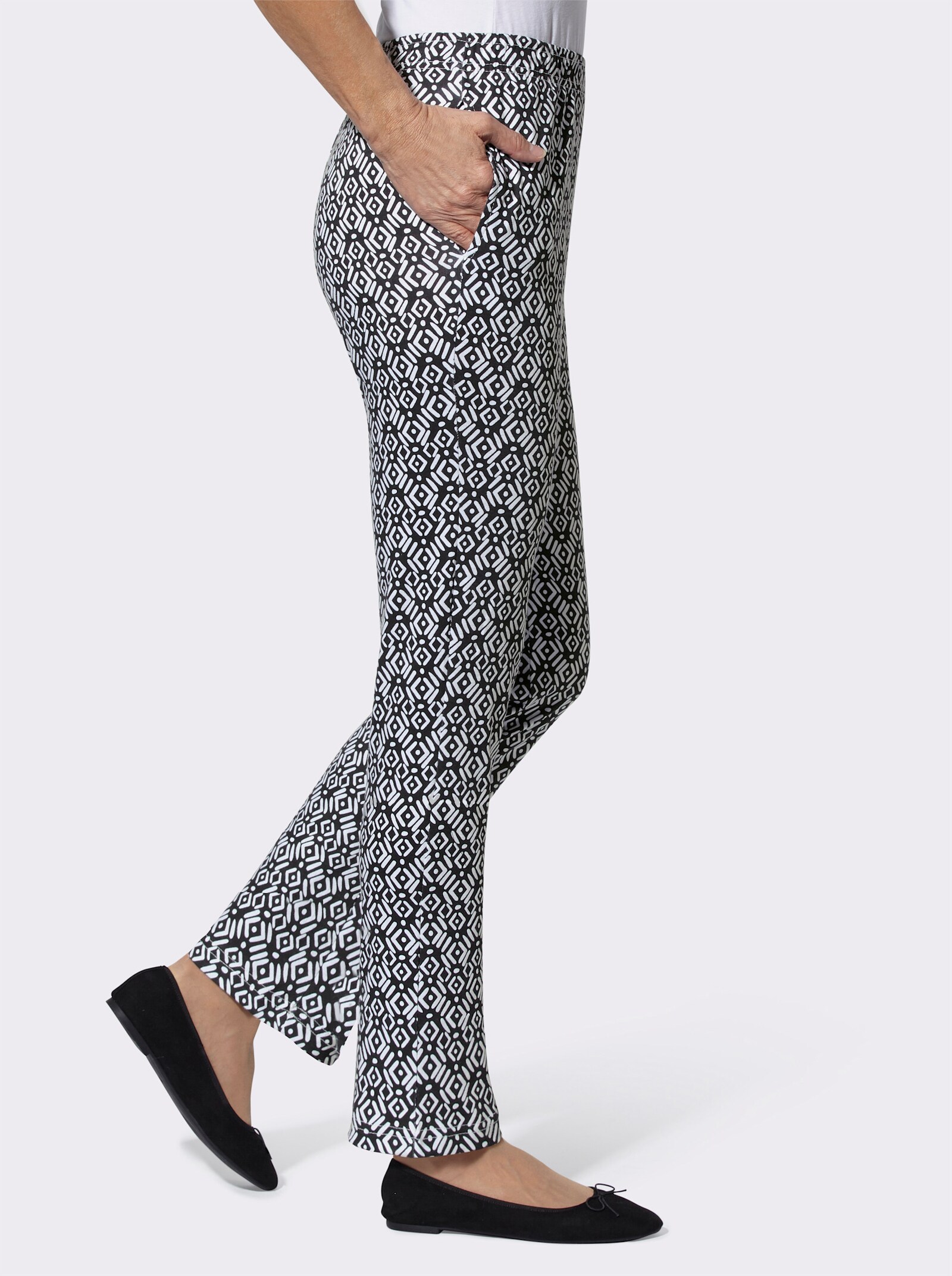 Freizeithose mit Rundum-Dehnbund - schwarz + schwarz-bedruckt