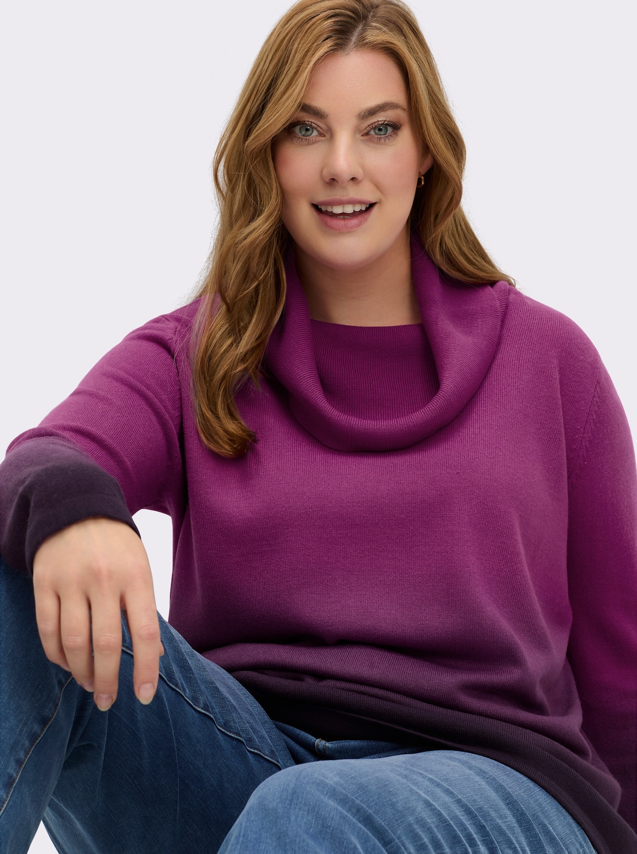 Rollkragenpullover in Longform, mit Farbverlauf - magenta-traube