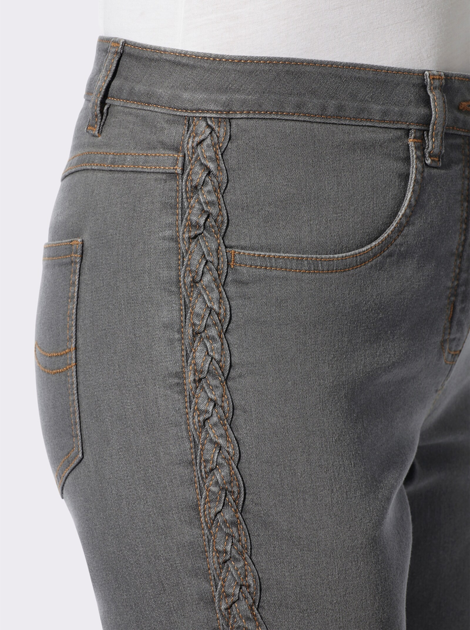Jeans mit geflochtenem Zierband - grey denim