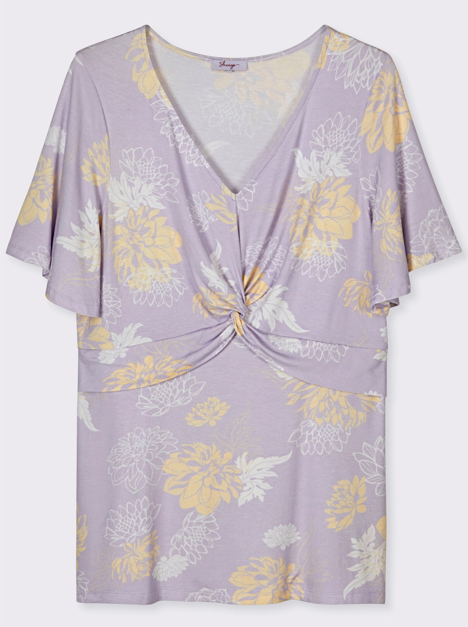 sheego Shirt mit raffiniertem Knotendetail - flieder-vanille-bedruckt