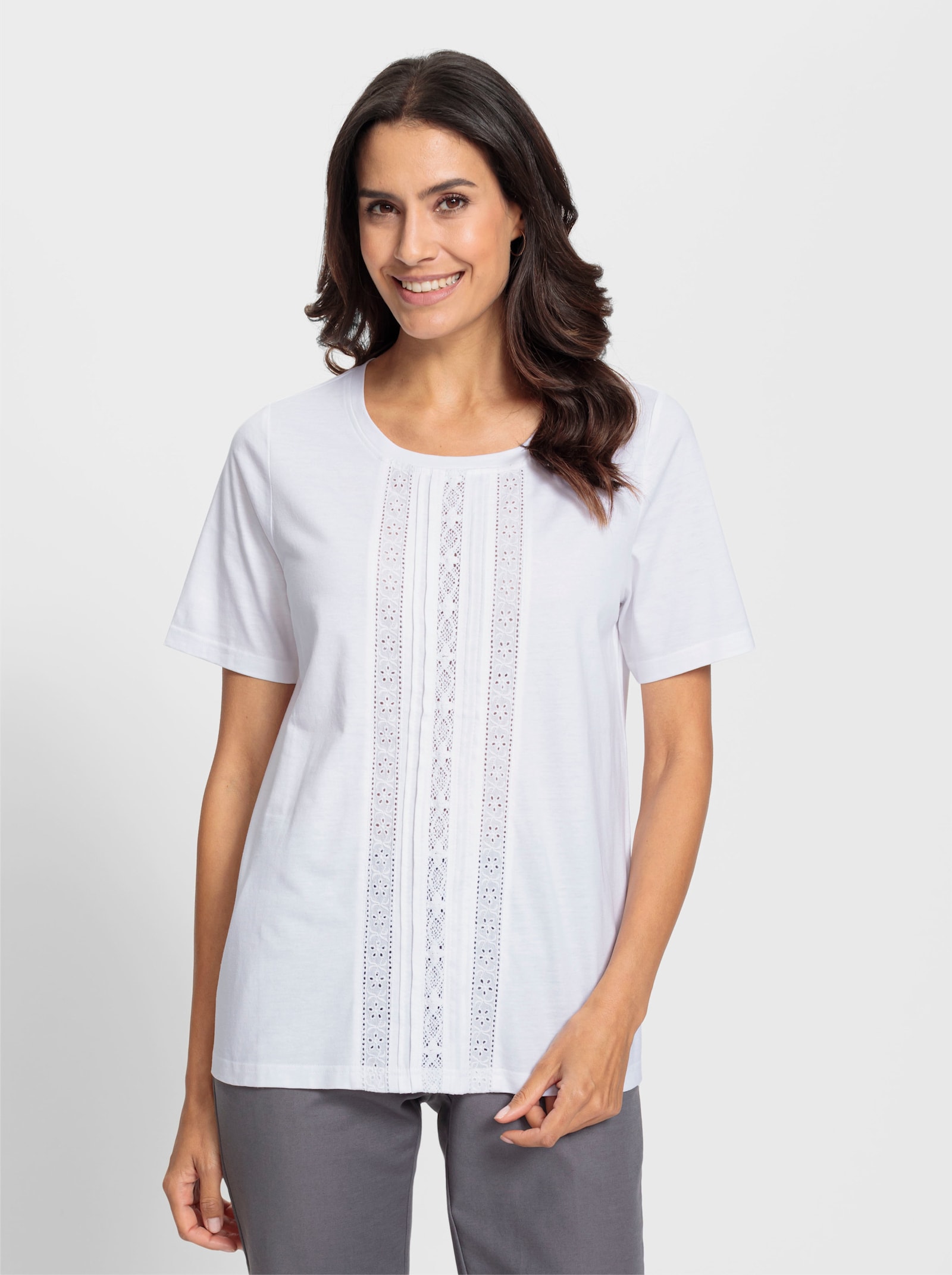 Kurzarmshirt in dezenter A-Form - weiss