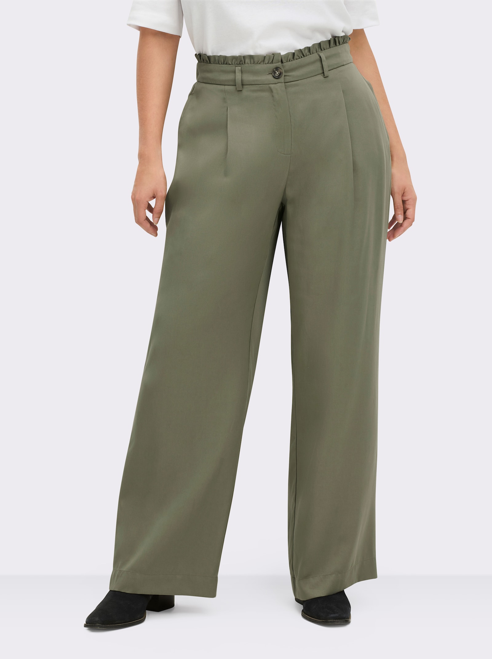 sheego Paperbag-Hose aus Lyocell - khaki