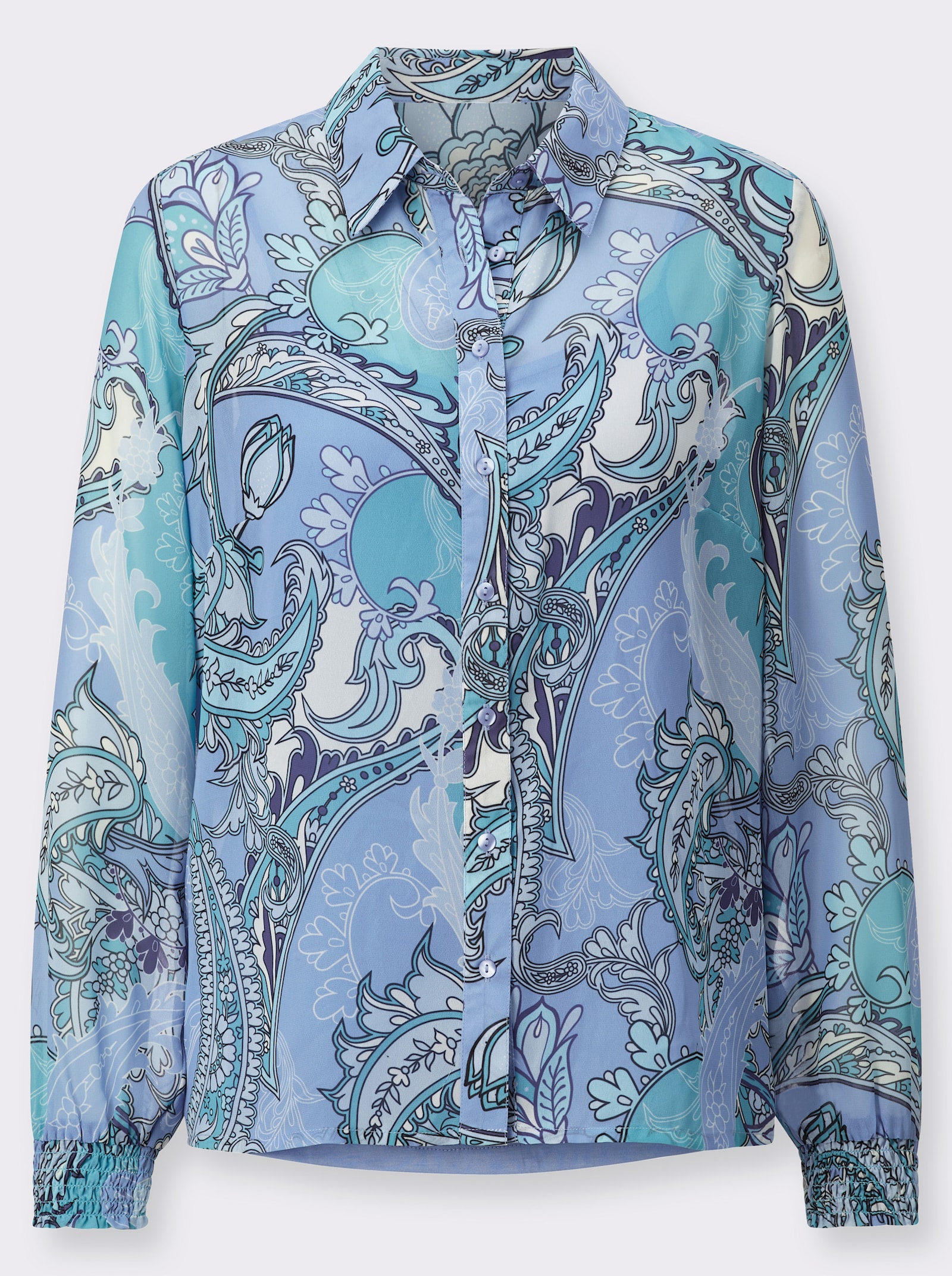 Druckbluse in leichter Georgette-Qualität - himmelblau-eisblau-bedruckt