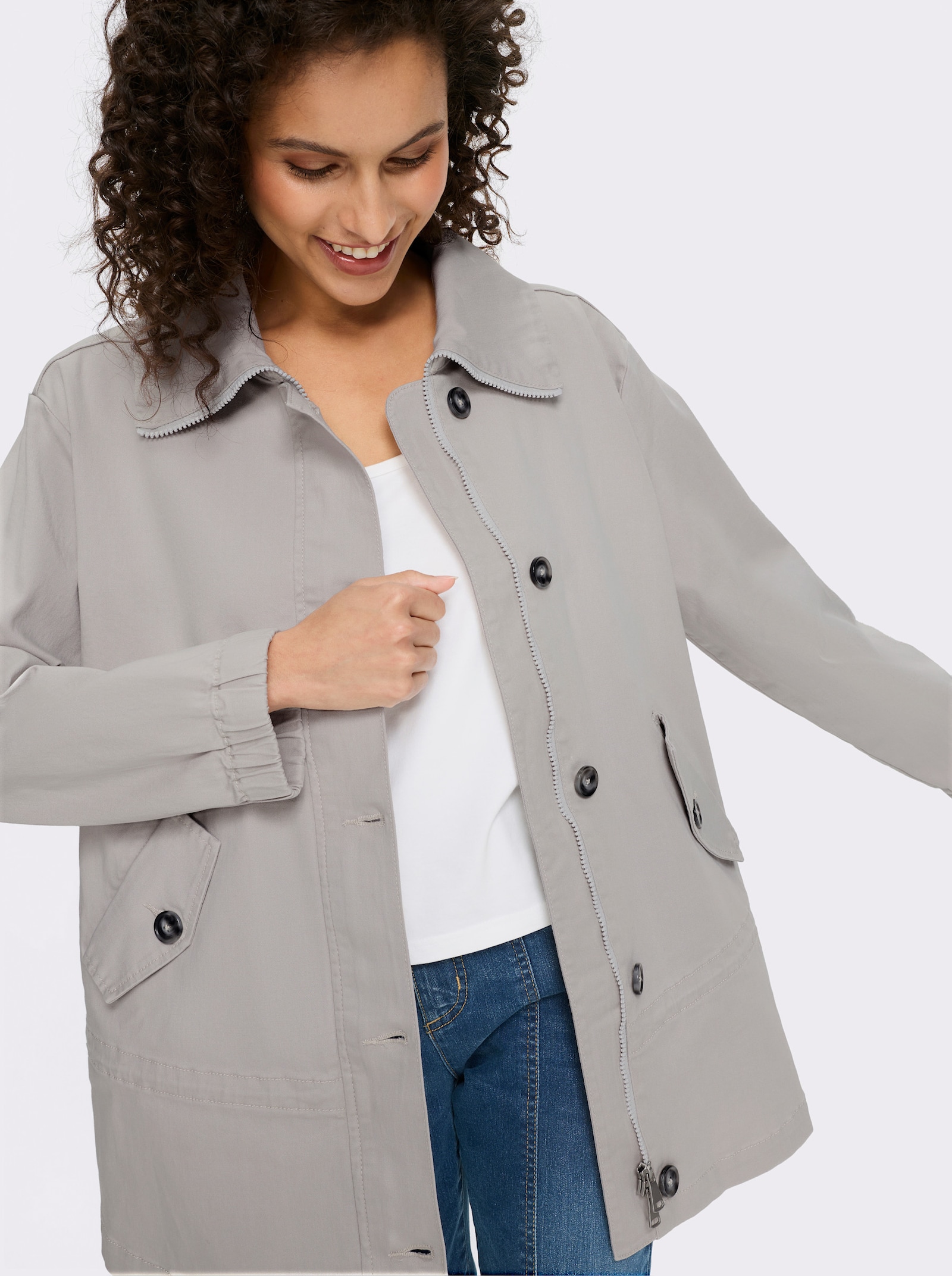 heine Freizeitjacke mit Taillen-Tunnelzug - hellgrau