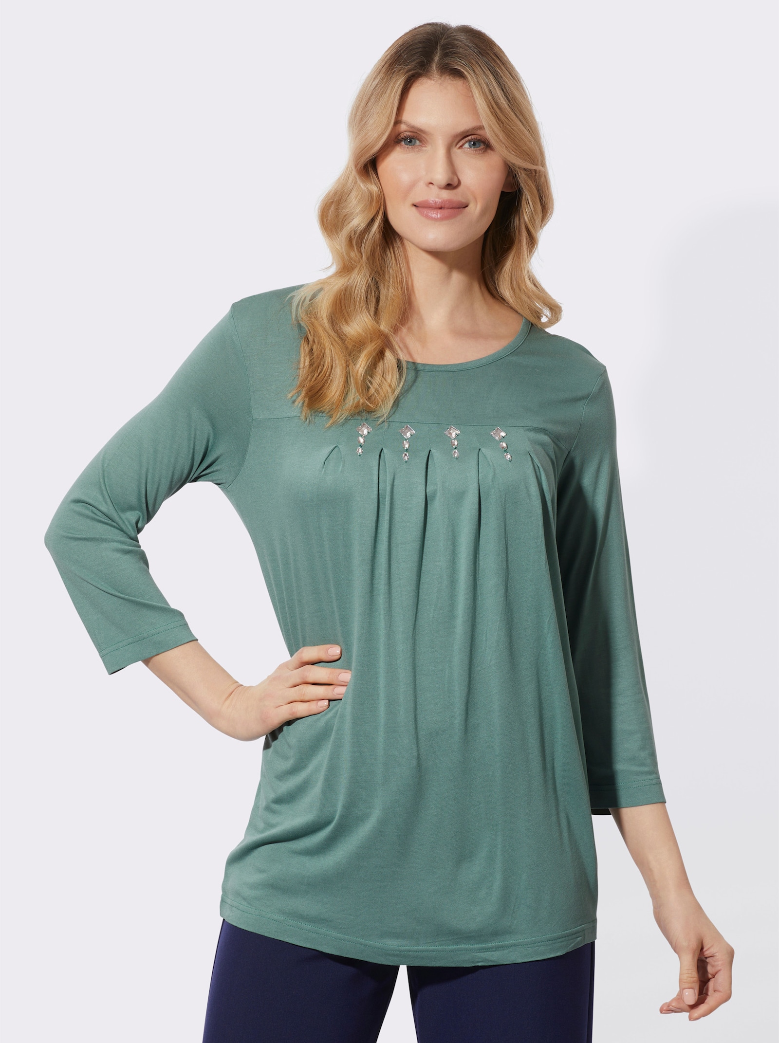 Longshirt mit Glitzersteinchen - jade