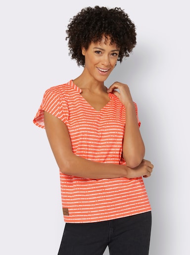 Print-Shirt mit Raffung - orange-ecru-geringelt