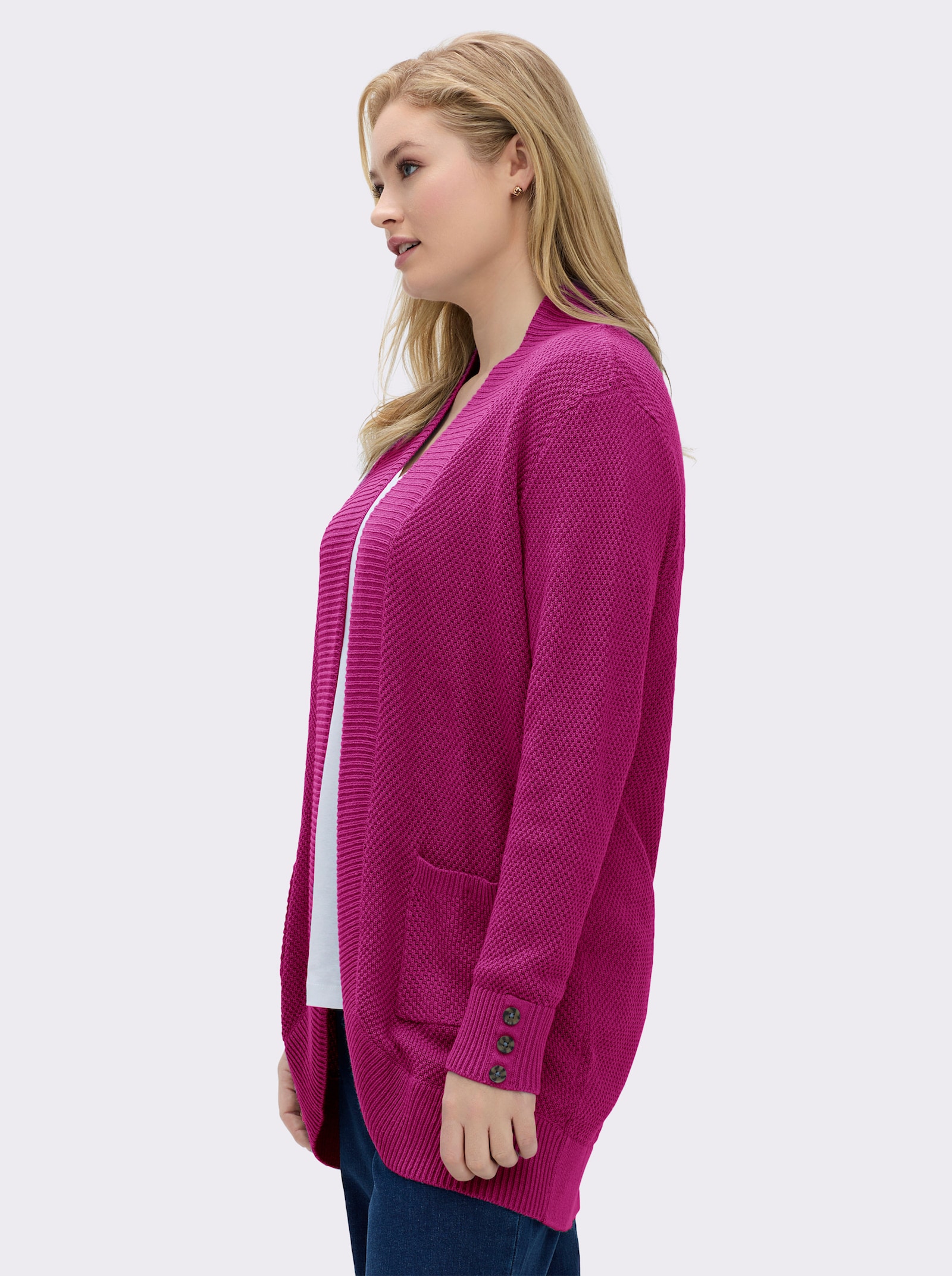 Longstrickjacke mit Struktur-Muster - magenta