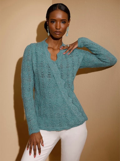 Ajourpullover in Wickel-Optik - jade-meliert