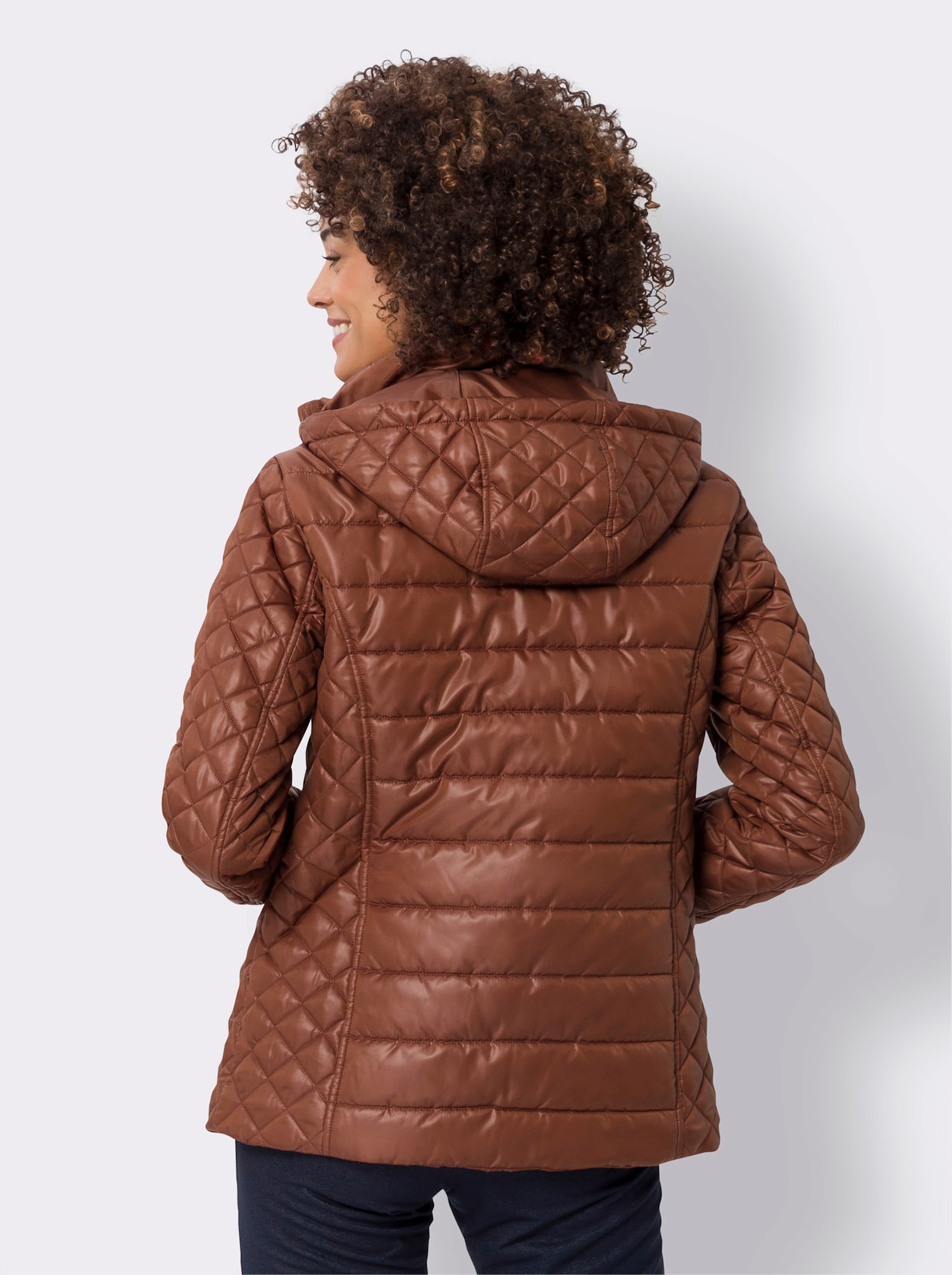 Gewatteerde jas met capuchon - roodbruin