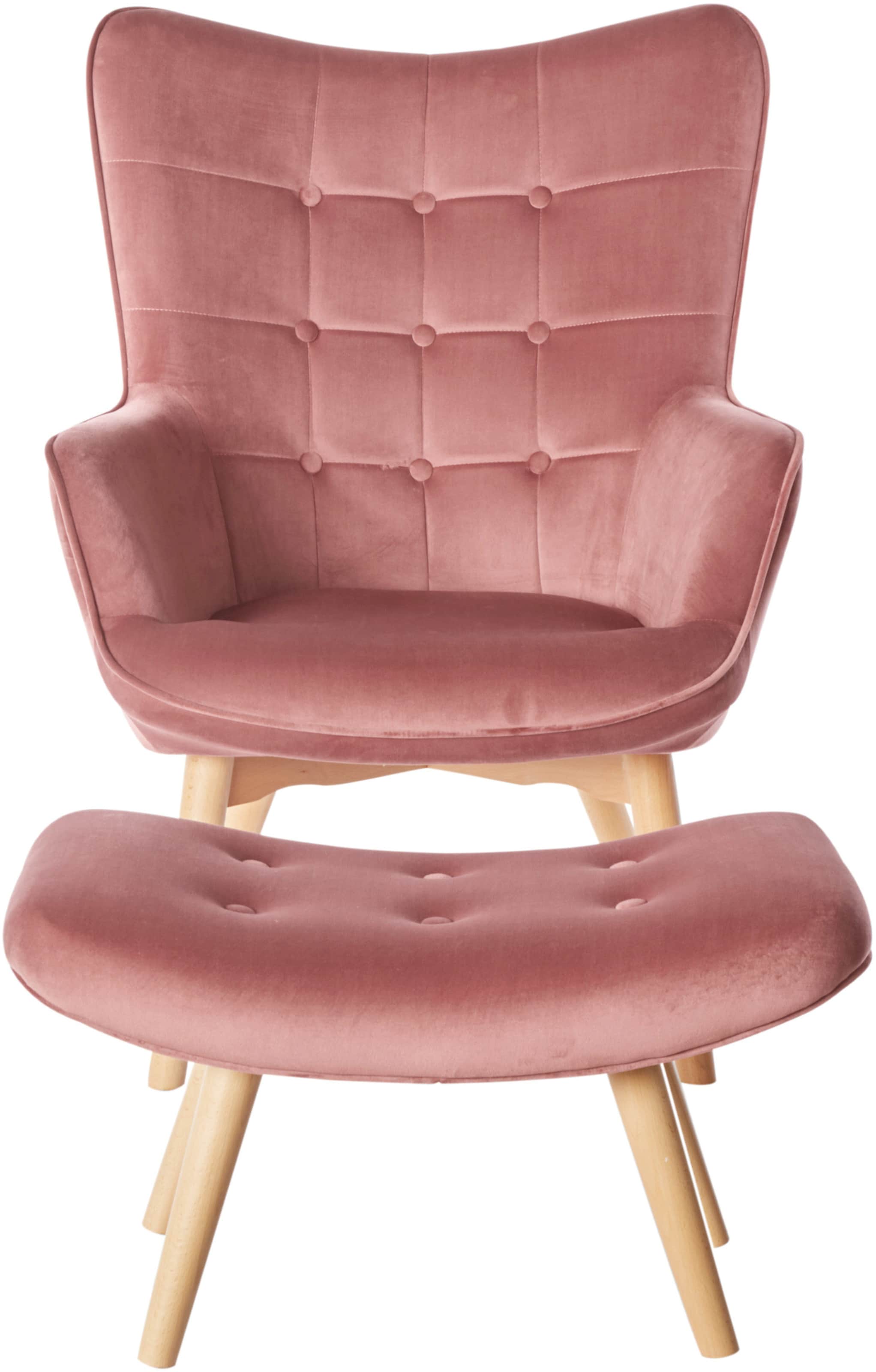 mit Hocker günstig Kaufen-Sessel+Hocker in rosé von heine. Sessel+Hocker in rosé von heine <![CDATA[Sessel+Hocker Bezug in Samt-Optik. Grundgestell und Füße aus Buchenholz. Mit Kederheftung und festem Schaumstoffkern. Sitz-H ca. 45 cm. Teilmontage.]]>. 