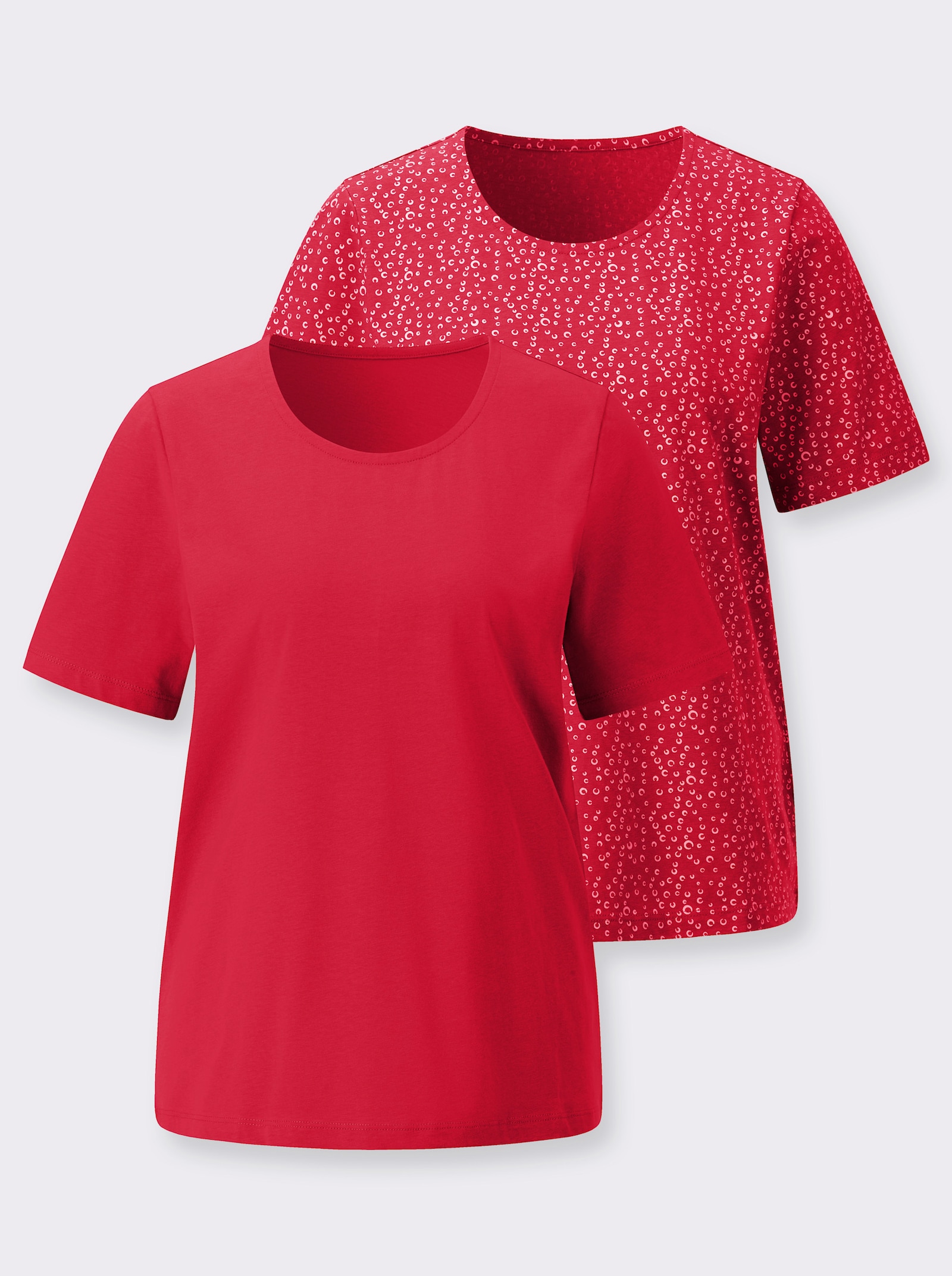 Rundhalsshirt im 2er-Pack - rot-weiß-getupft + rot