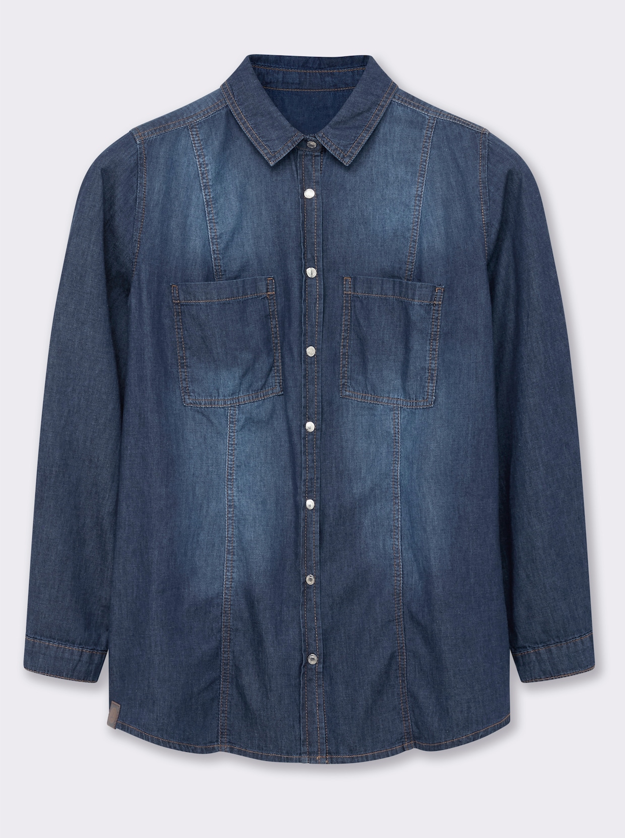 Jeansbluse mit abgerundetem Saum - blue-stone-washed