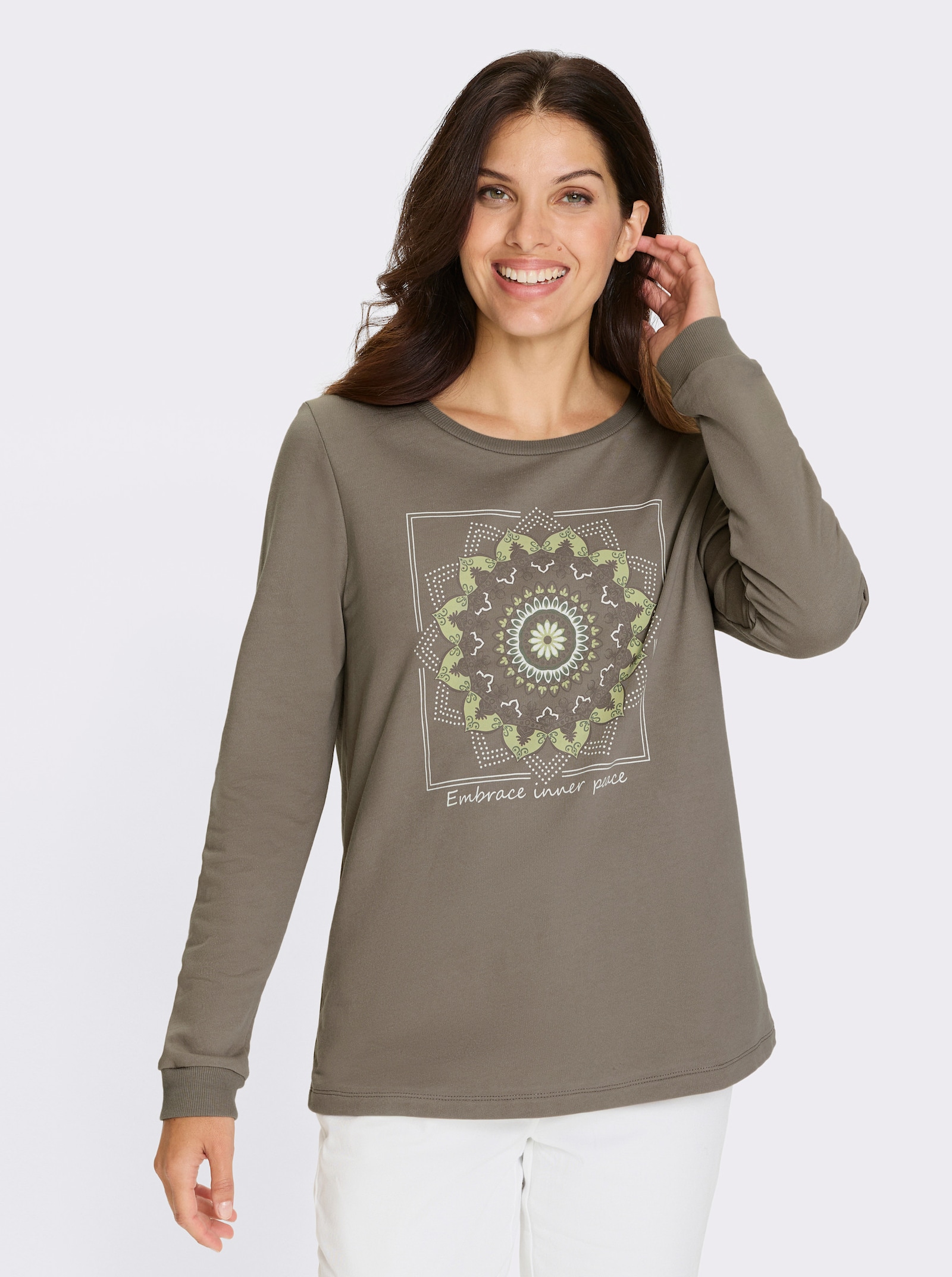 Sweatshirt mit Mandala-Druck - taupe-lindgrün