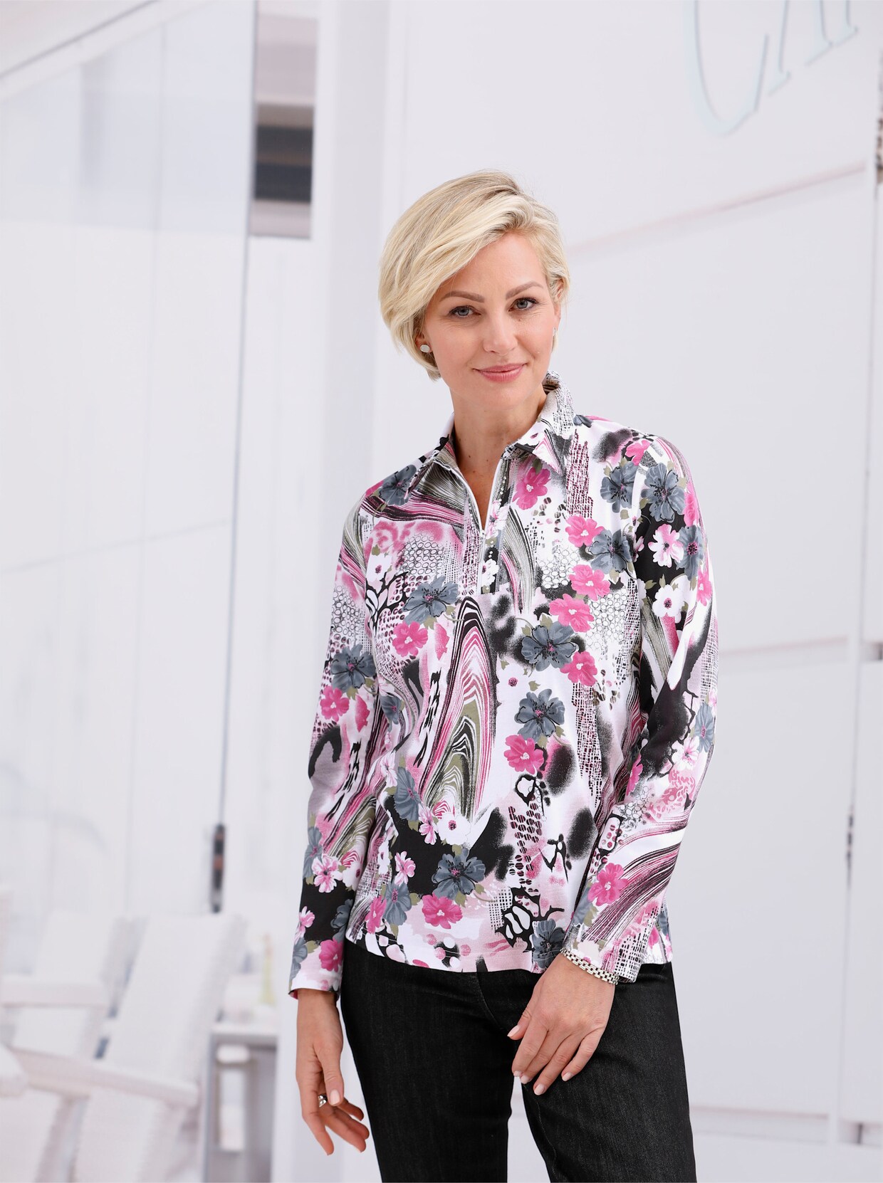Poloshirt met lange mouwen - heide geprint