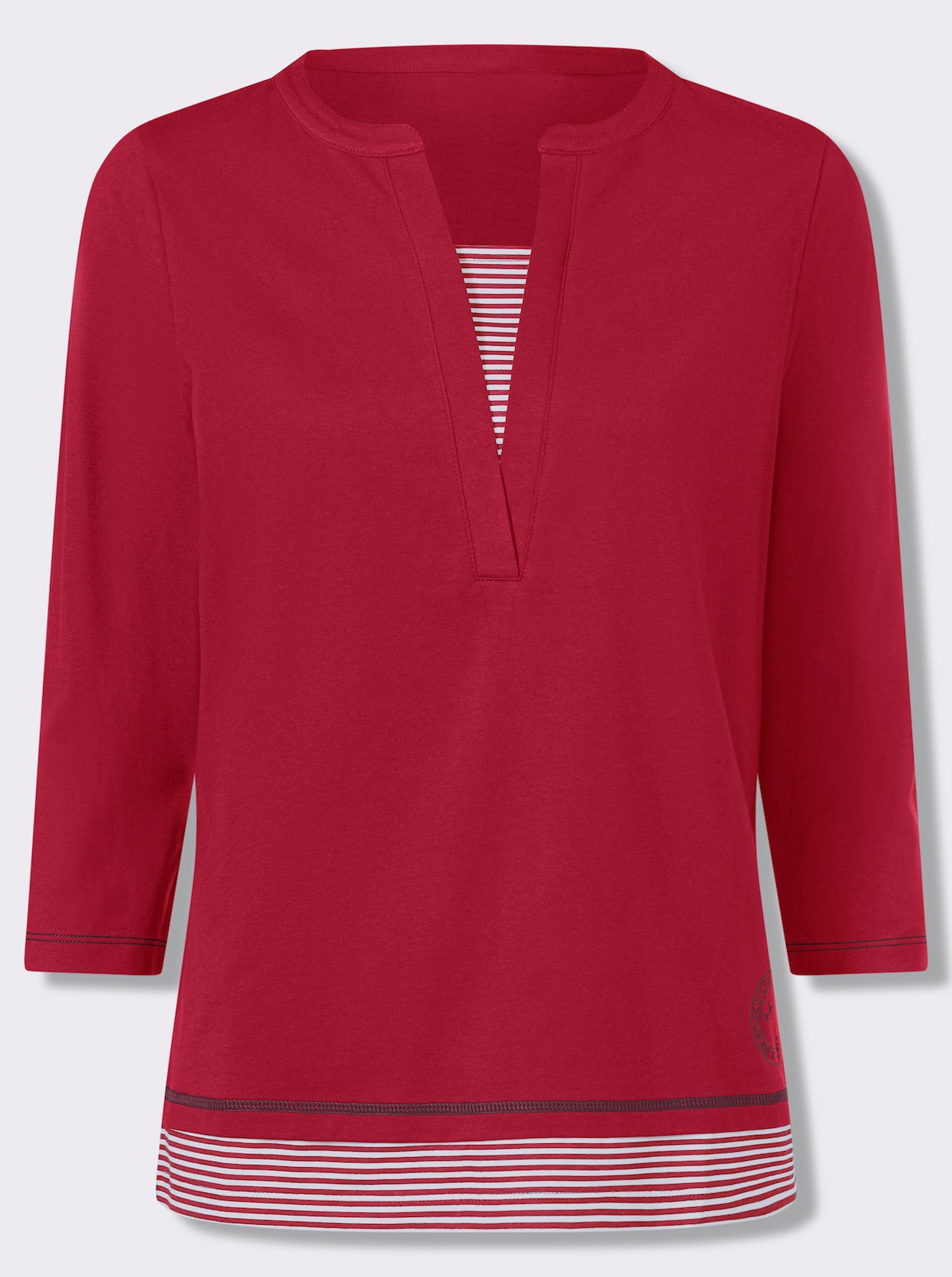 2-in-1-shirt met gestreepte inzetten - rood/wit