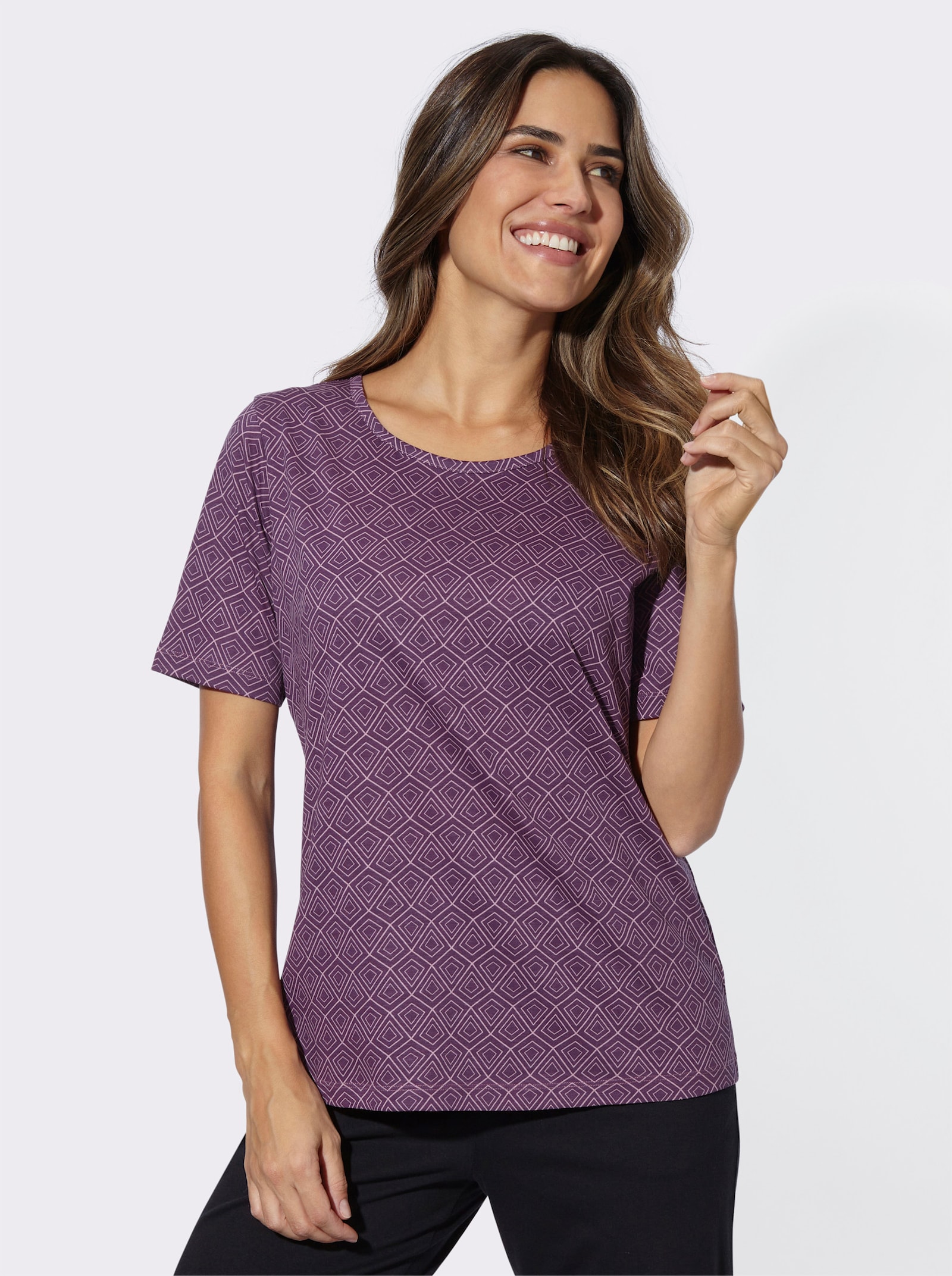 Freizeitshirt mit Grafik-Muster allover - traube-mauve-bedruckt
