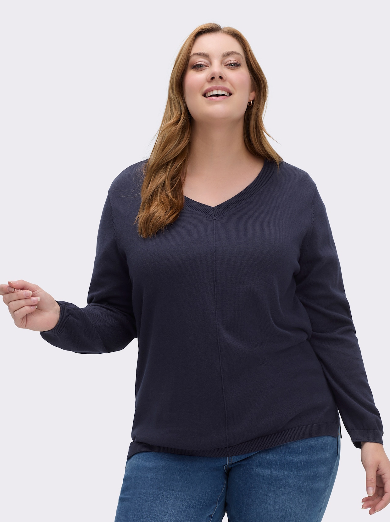 V-Ausschnitt-Pullover mit Biesen vorne - marine