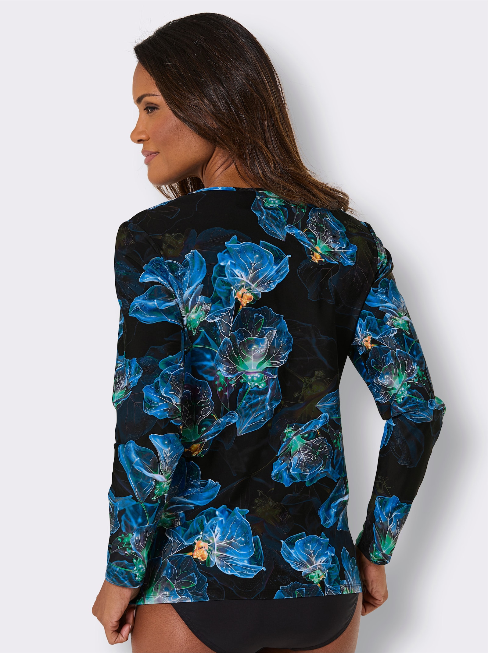 Badeshirt mit UV-Schutz - schwarz-topas-bedruckt