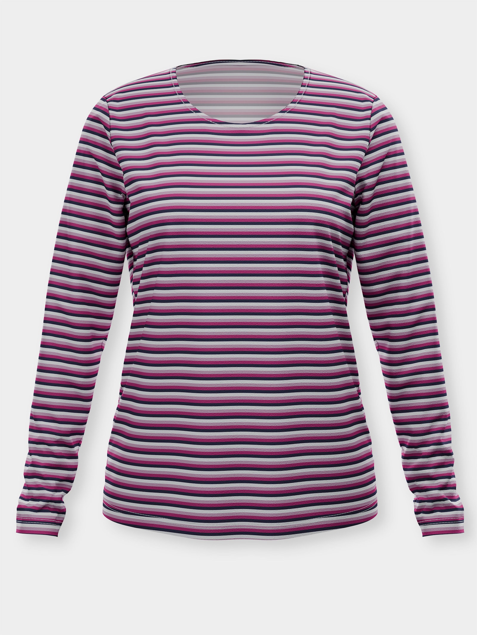 Langarmshirt in Baumwoll-Qualität, gestreift - magenta-marine-geringelt