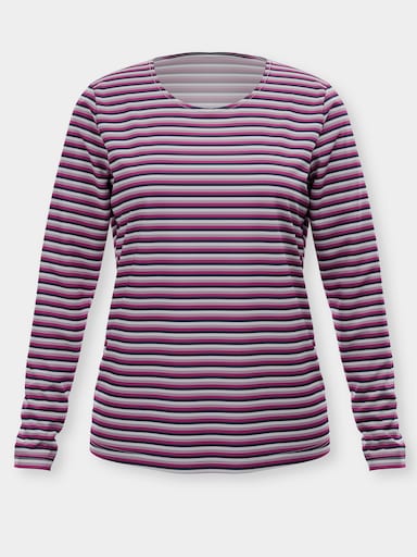 Langarmshirt in Baumwoll-Qualität, gestreift - magenta-marine-geringelt