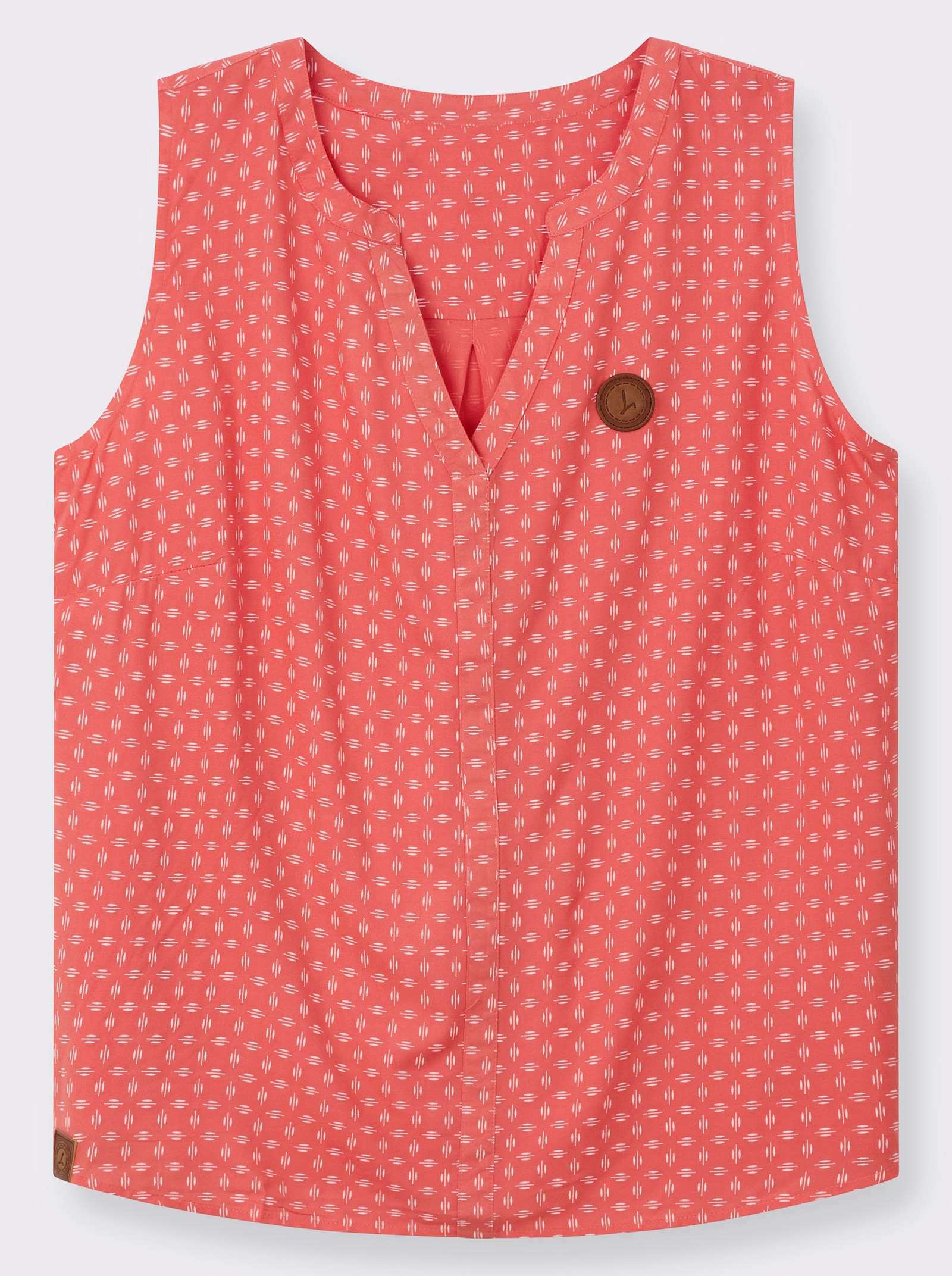 Blusentop mit Blende im Vorderteil - koralle-weiß-bedruckt